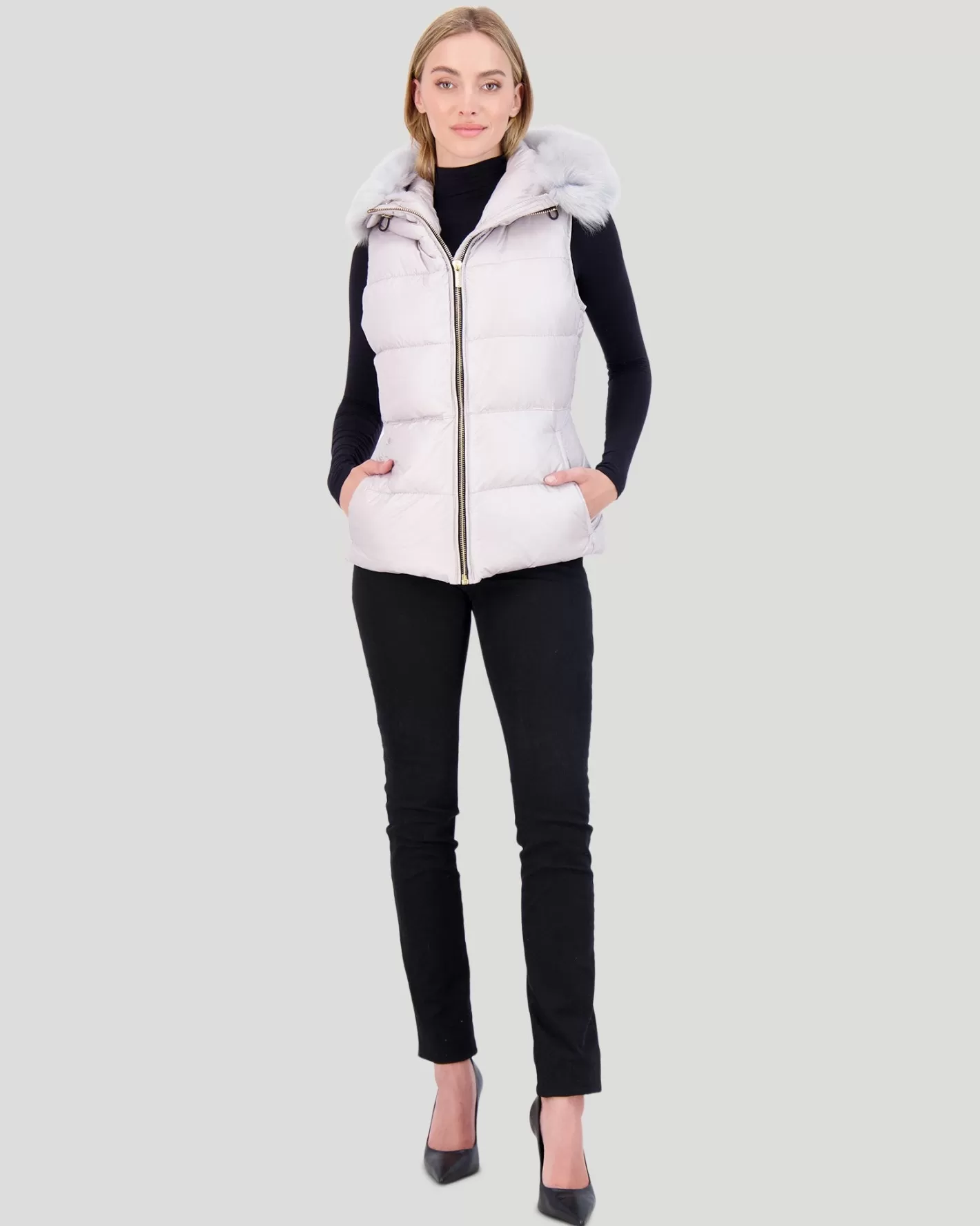 Women GORSKI Montreal APRES-SKI VEST WITH DETACHABLE TOSCANA LAMB HOOD TRIM