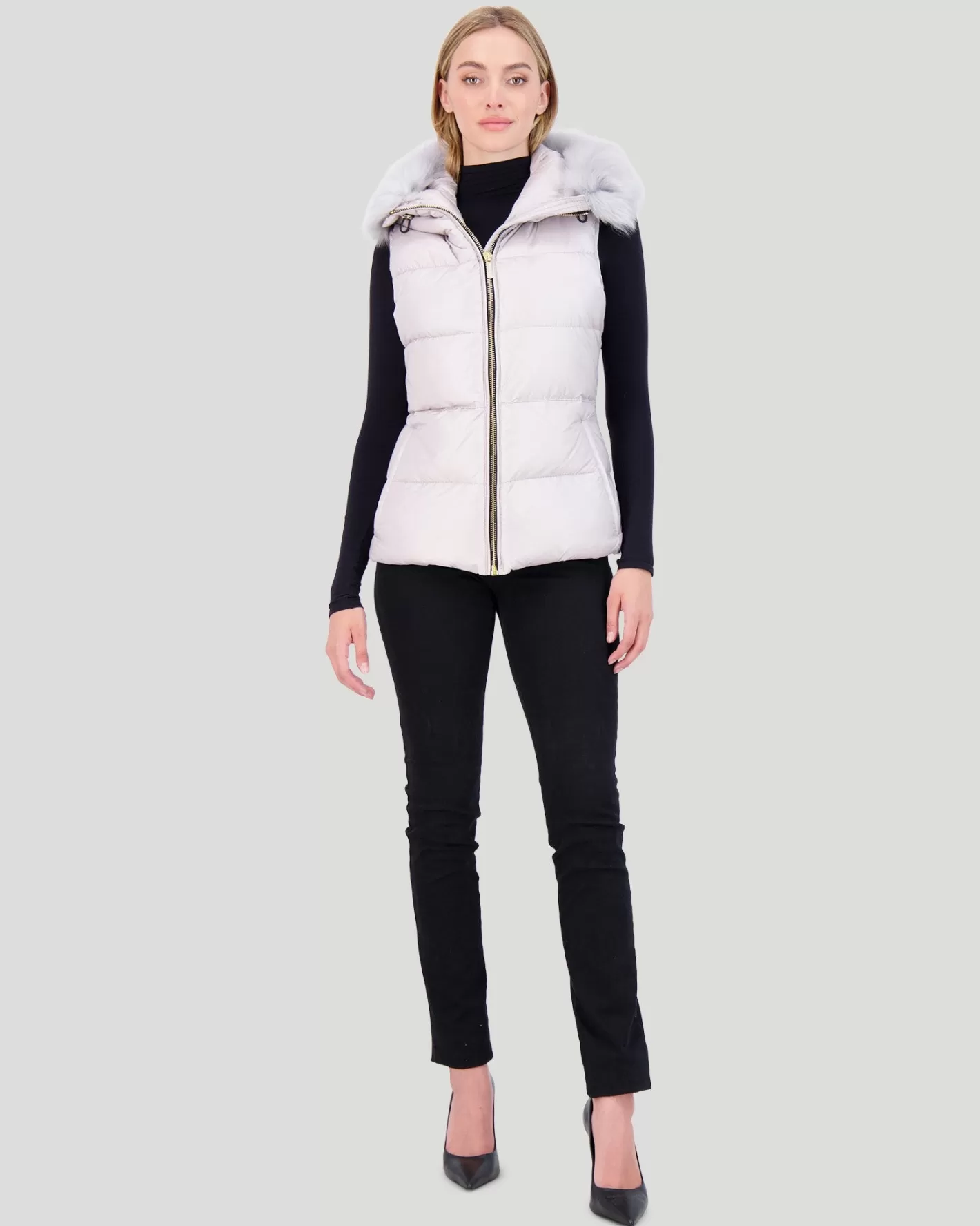 Women GORSKI Montreal APRES-SKI VEST WITH DETACHABLE TOSCANA LAMB HOOD TRIM