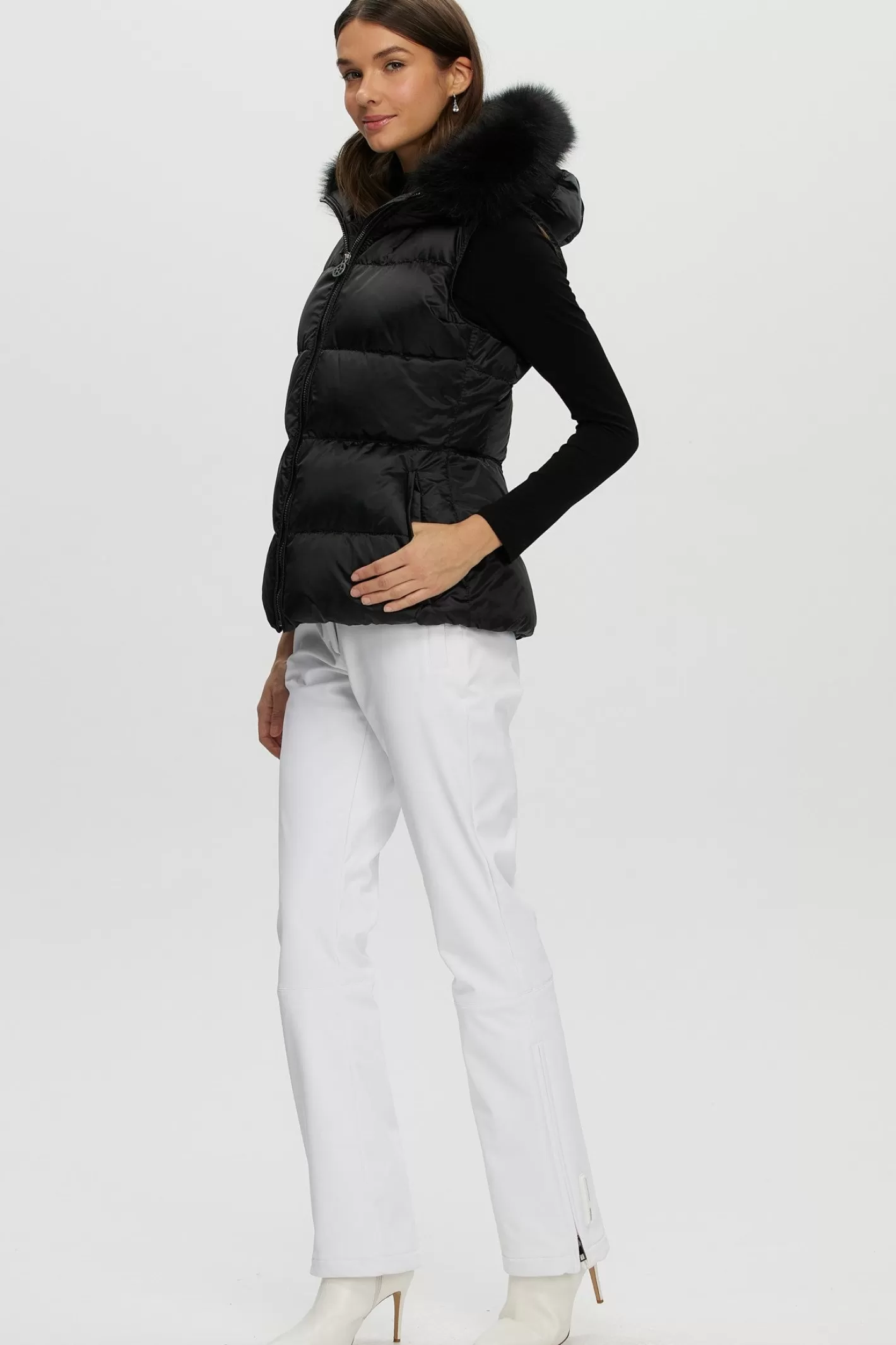 Women GORSKI Montreal Après-Ski Vest With Detachable Toscana Shearling Lamb Hood Trim