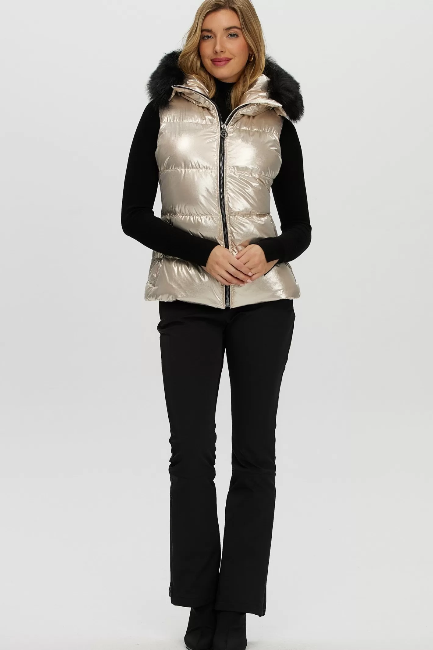 Women GORSKI Montreal Après-Ski Vest With Detachable Toscana Shearling Lamb Hood Trim