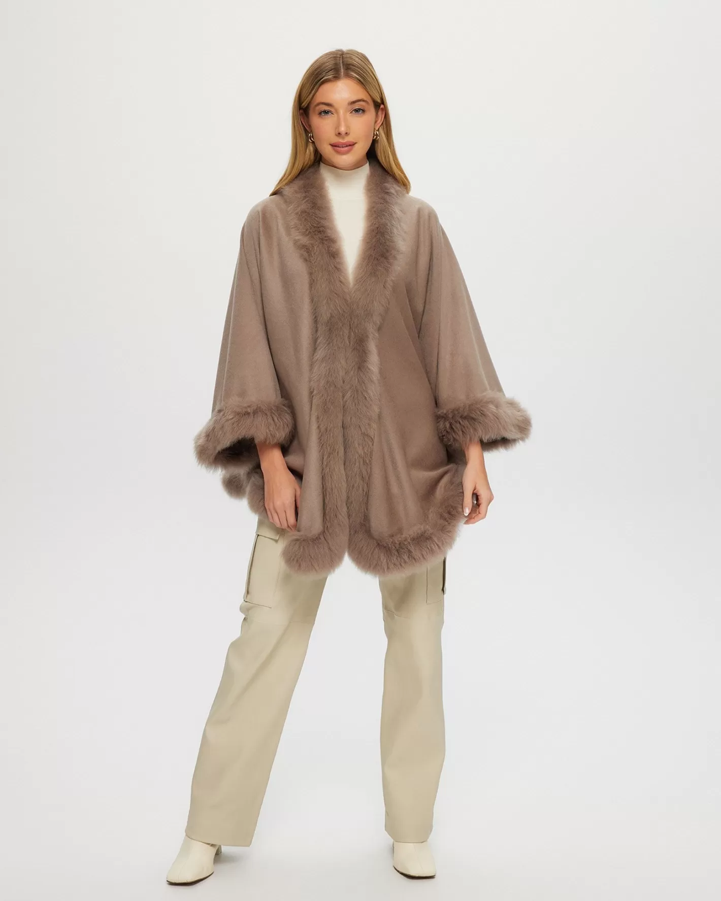 Women GORSKI Montreal Cashmere & Wool Cape With Toscana Shearling Lamb Trim