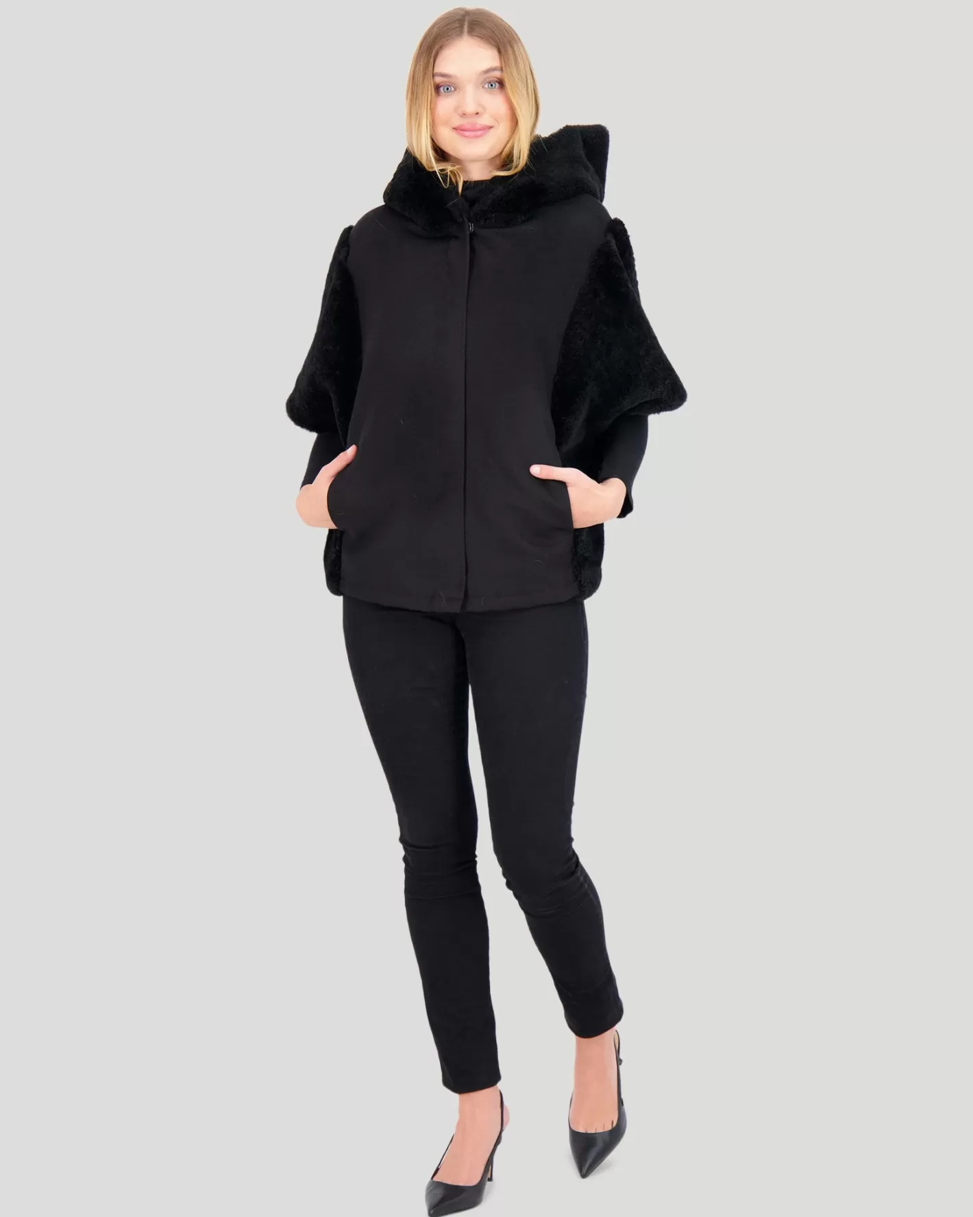 Women GORSKI Montreal Cashmere Jacket With Sheared Select Cashmere Goat Trim And Short Sleeves
