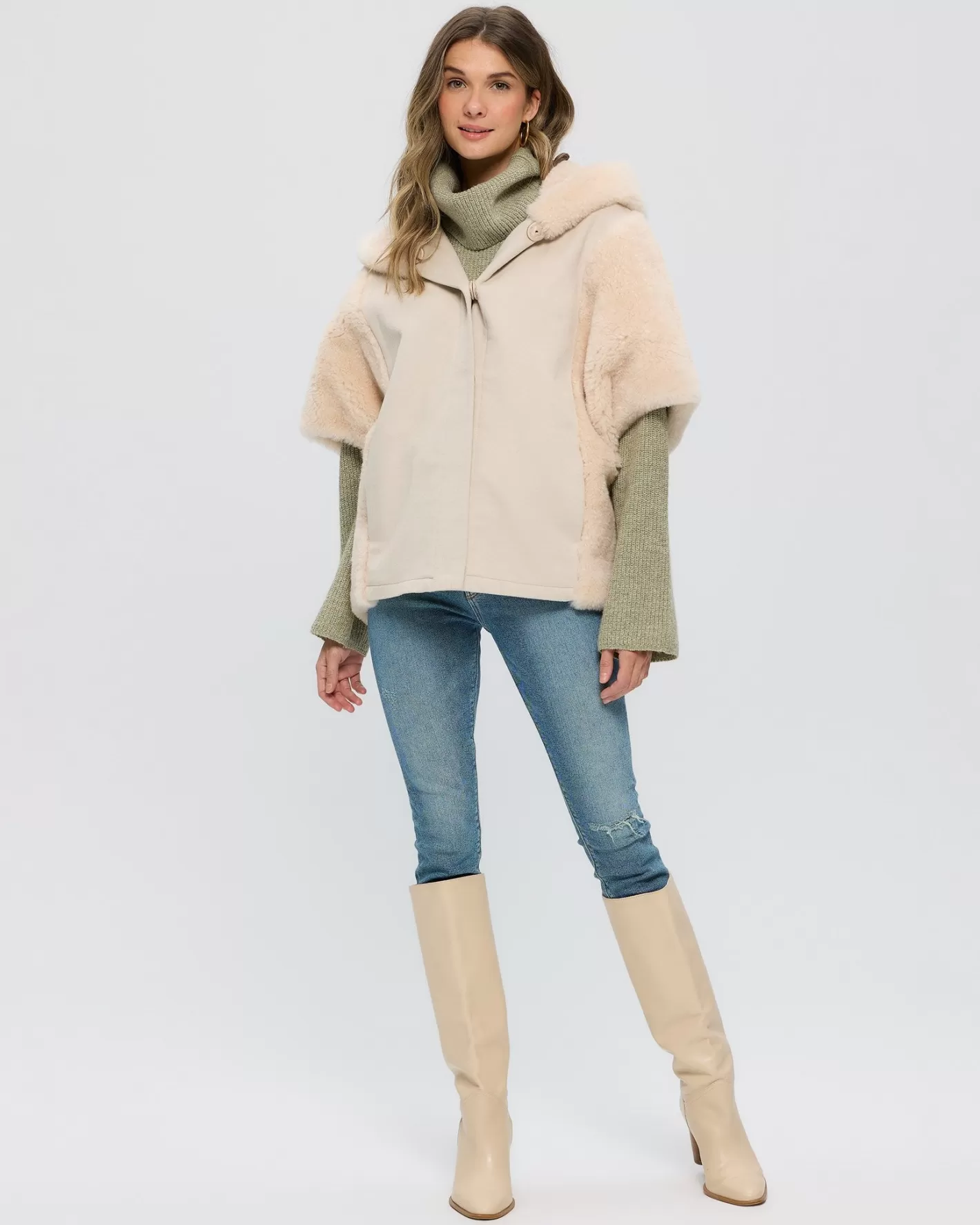 Women GORSKI Montreal Cashmere Jacket With Sheared Select Cashmere Goat Trim And Short Sleeves