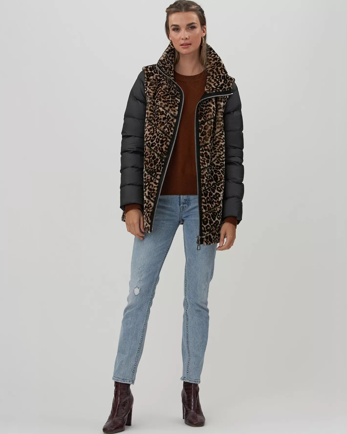 Women GORSKI Montreal Chevron Shearling Lamb Jacket With Detachable Quilted Sleeves