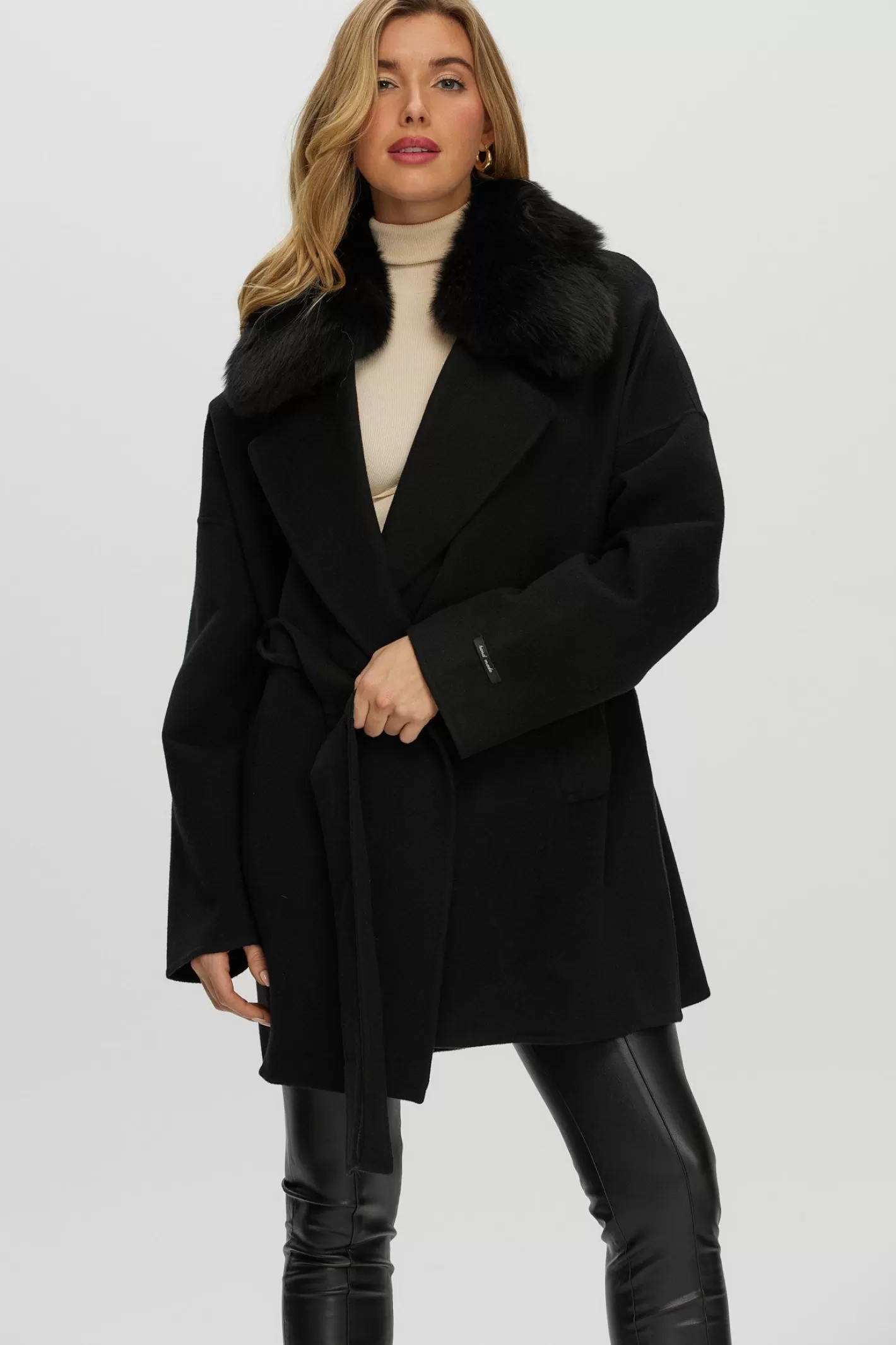 Women GORSKI Montreal Double Face Loro Piana Cashmere & Wool Belted Jacket With Detachable Merinillo Shearling Lamb Trim