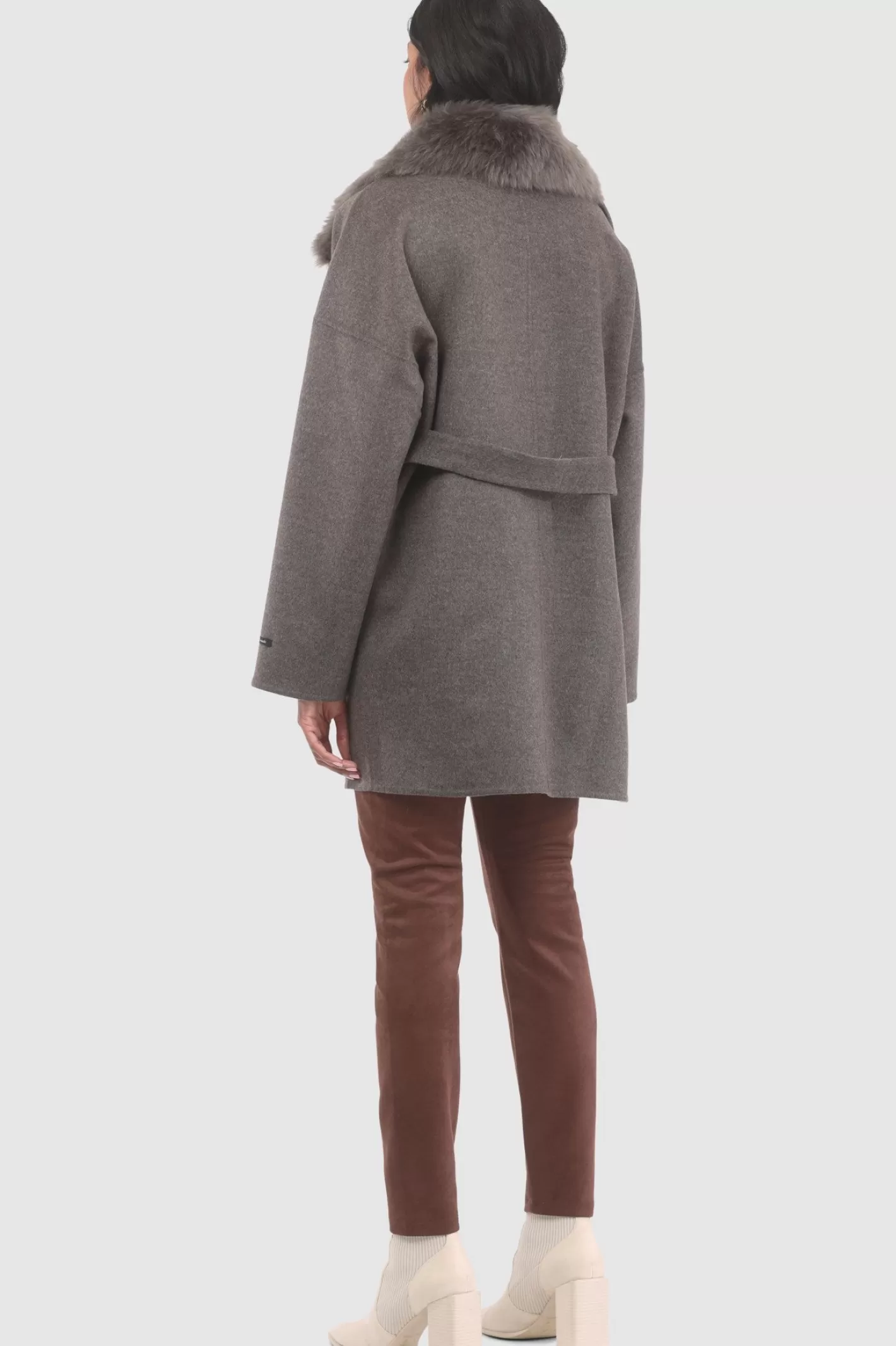 Women GORSKI Montreal Double Face Loro Piana Cashmere & Wool Belted Jacket With Detachable Merinillo Shearling Lamb Trim