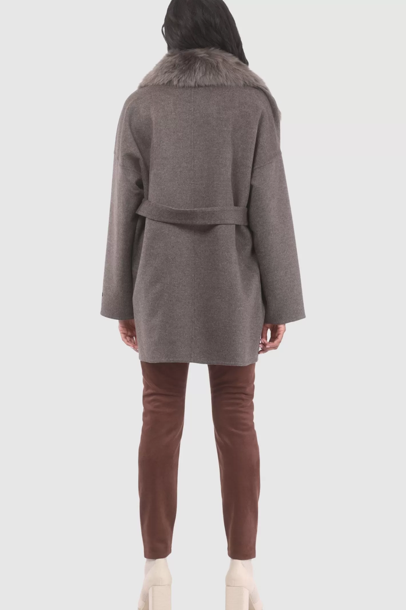 Women GORSKI Montreal Double Face Loro Piana Cashmere & Wool Belted Jacket With Detachable Merinillo Shearling Lamb Trim