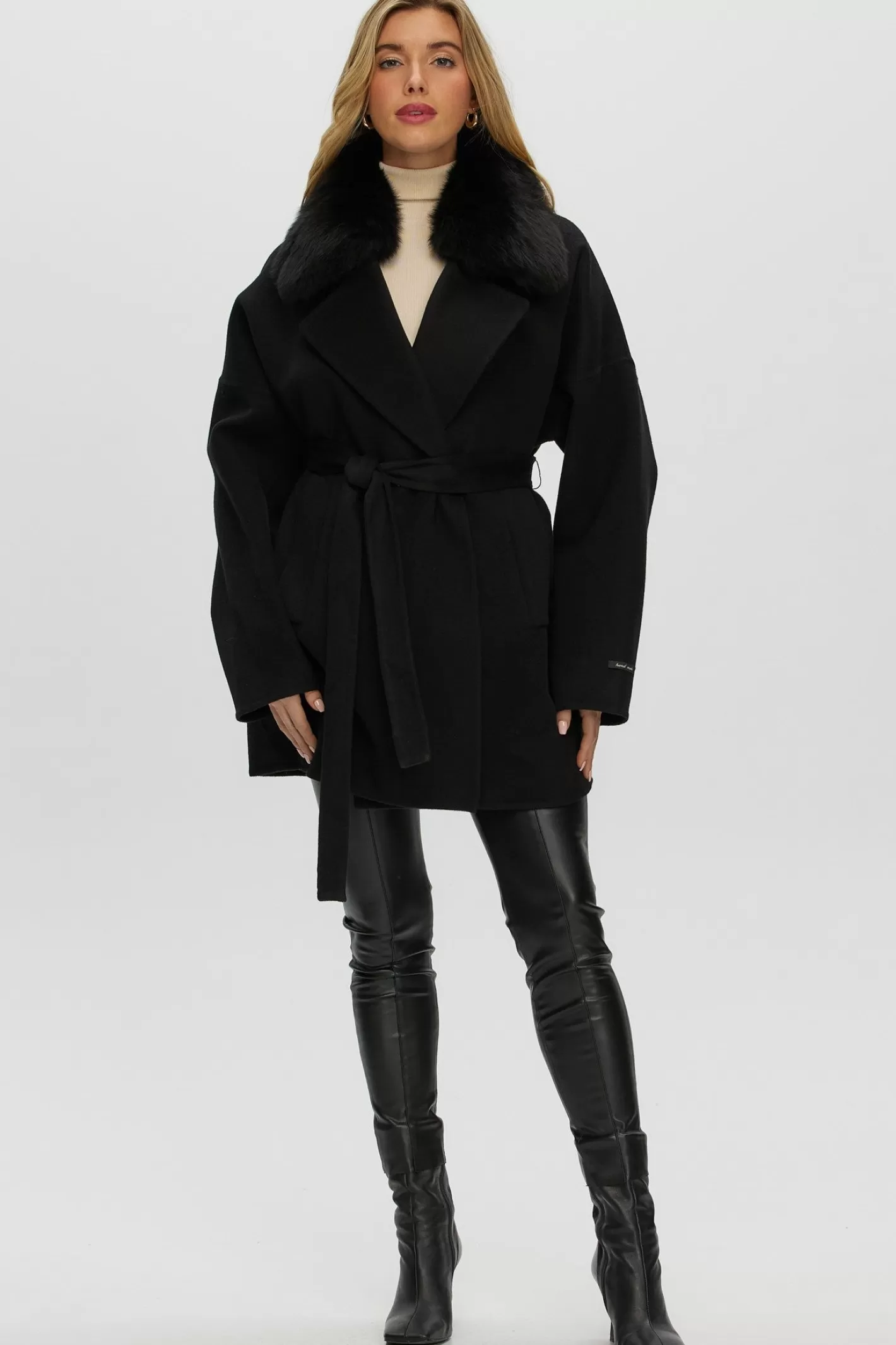 Women GORSKI Montreal Double Face Loro Piana Cashmere & Wool Belted Jacket With Detachable Merinillo Shearling Lamb Trim