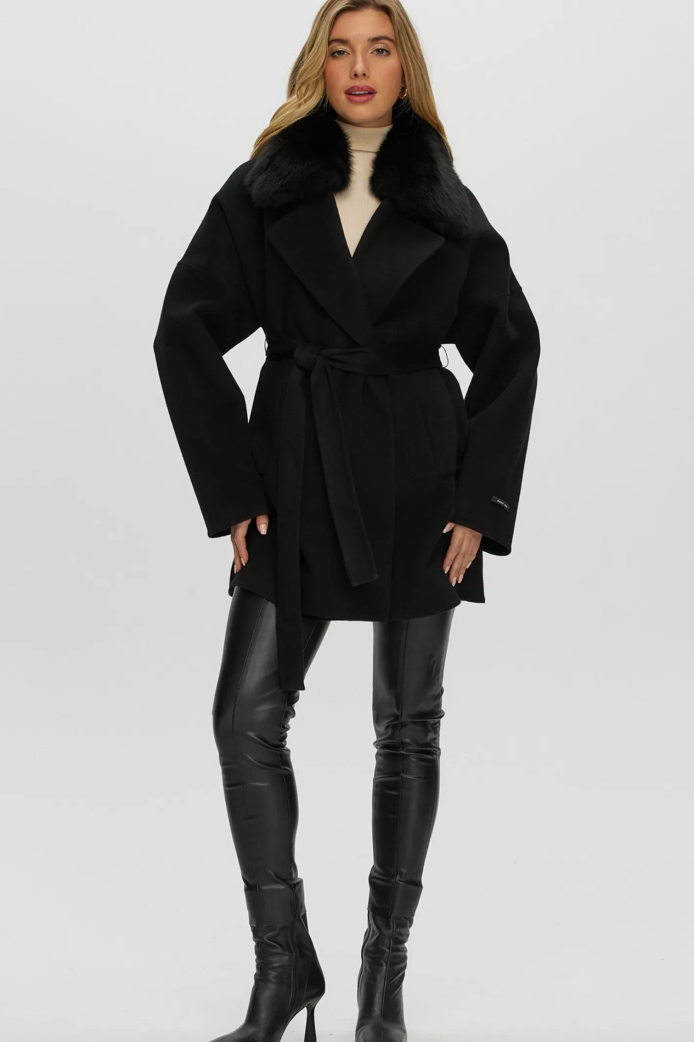 Women GORSKI Montreal Double Face Loro Piana Cashmere & Wool Belted Jacket With Detachable Merinillo Shearling Lamb Trim