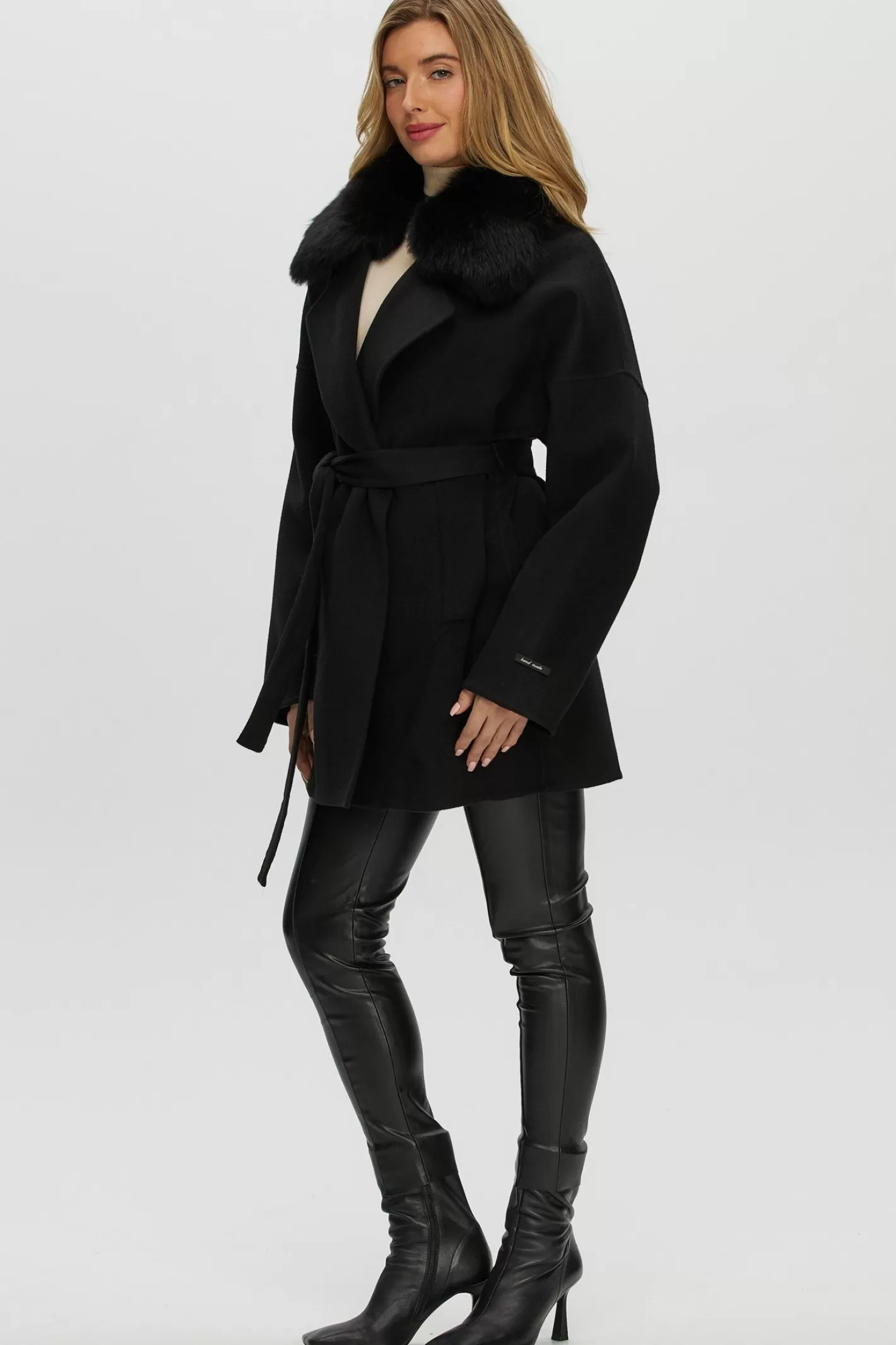 Women GORSKI Montreal Double Face Loro Piana Cashmere & Wool Belted Jacket With Detachable Merinillo Shearling Lamb Trim