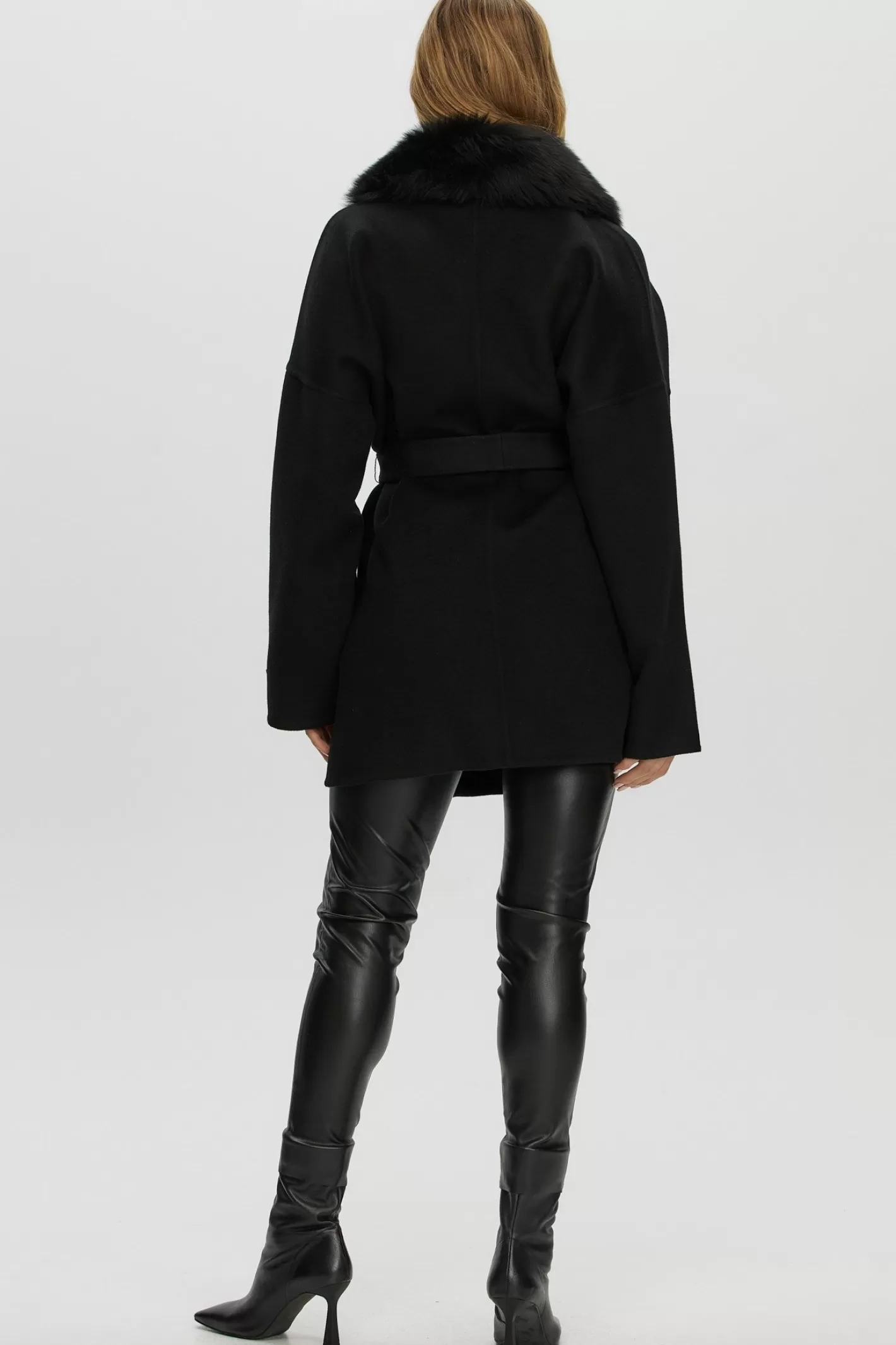 Women GORSKI Montreal Double Face Loro Piana Cashmere & Wool Belted Jacket With Detachable Merinillo Shearling Lamb Trim