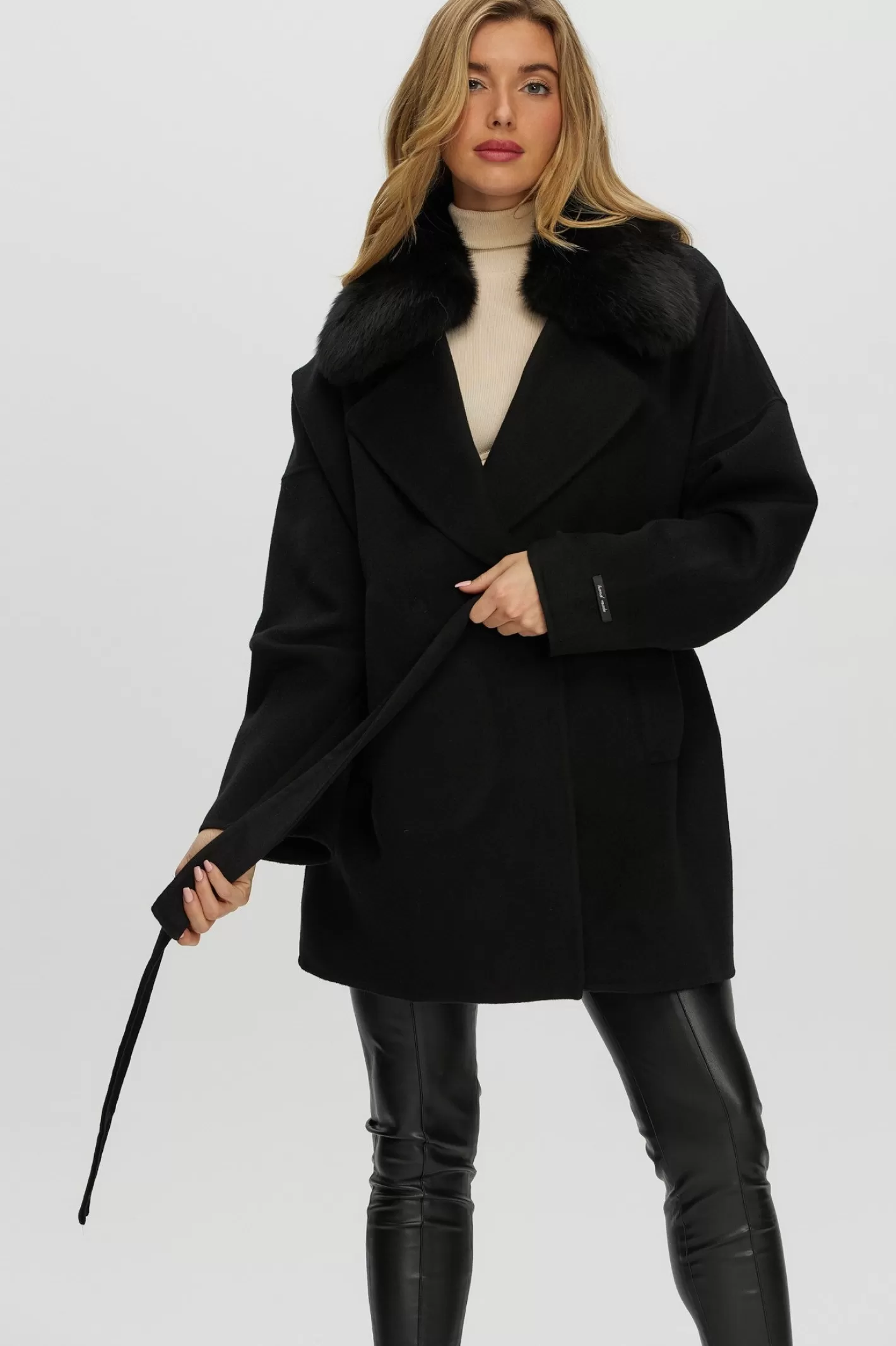 Women GORSKI Montreal Double Face Loro Piana Cashmere & Wool Belted Jacket With Detachable Merinillo Shearling Lamb Trim