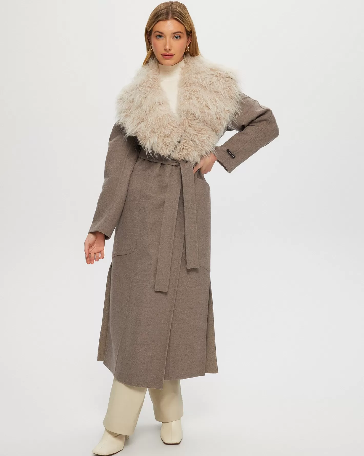 Women GORSKI Montreal Double Face Loro Piana Cashmere & Wool Coat With Det. Select Cashmere Goat Collar, Belt