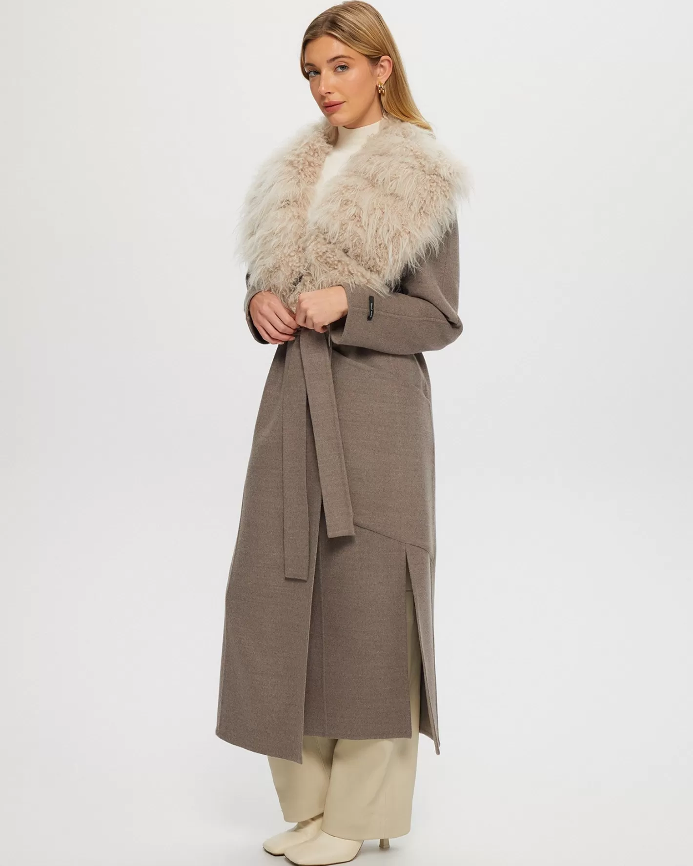 Women GORSKI Montreal Double Face Loro Piana Cashmere & Wool Coat With Det. Select Cashmere Goat Collar, Belt
