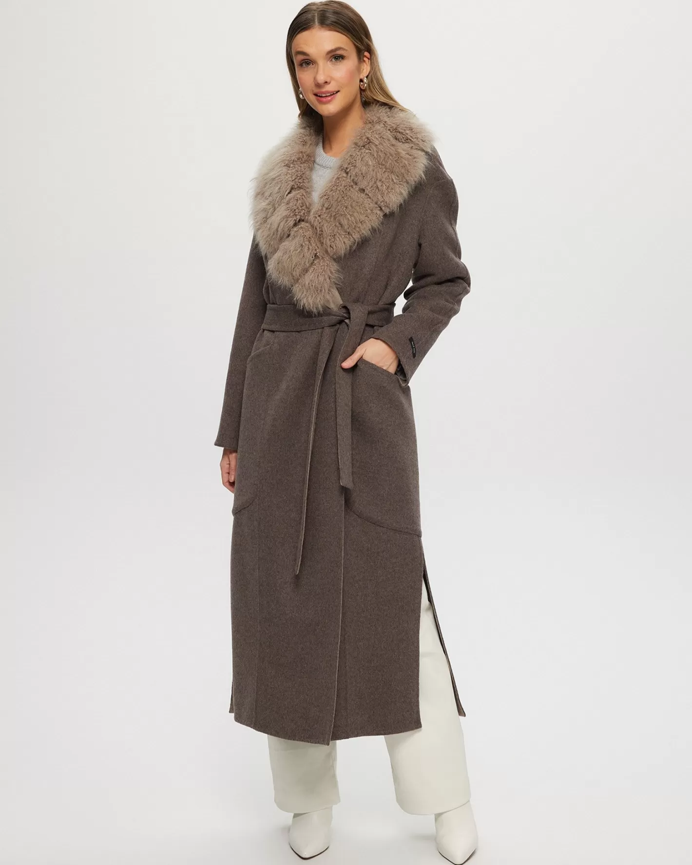 Women GORSKI Montreal Double Face Loro Piana Cashmere & Wool Coat With Det. Select Cashmere Goat Collar, Belt