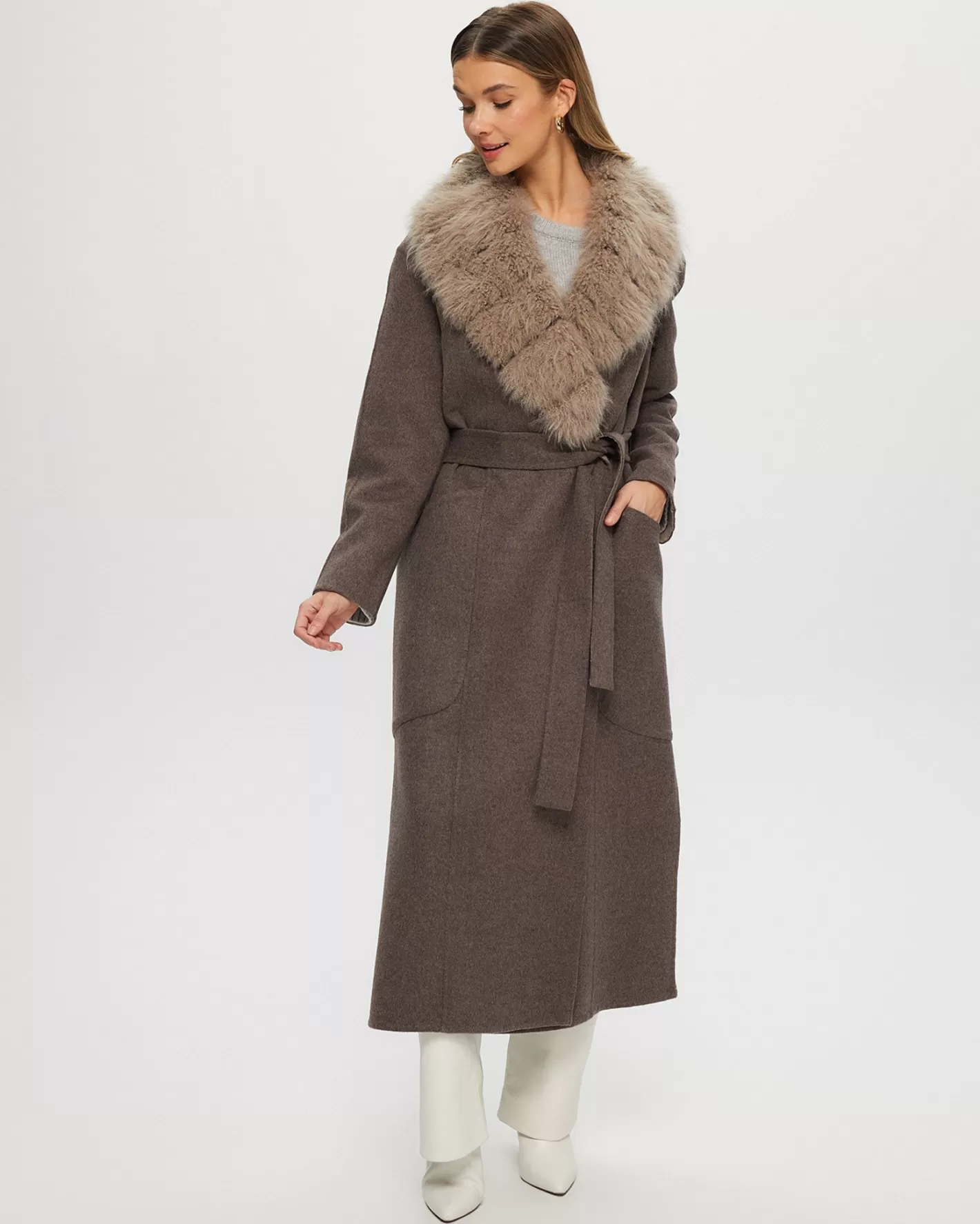 Women GORSKI Montreal Double Face Loro Piana Cashmere & Wool Coat With Det. Select Cashmere Goat Collar, Belt