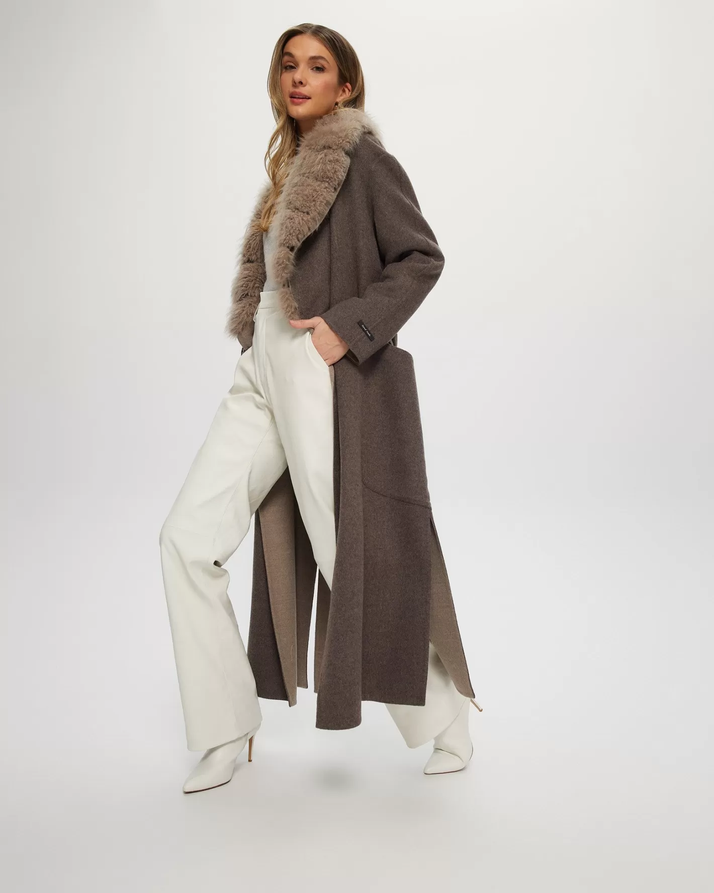 Women GORSKI Montreal Double Face Loro Piana Cashmere & Wool Coat With Det. Select Cashmere Goat Collar, Belt
