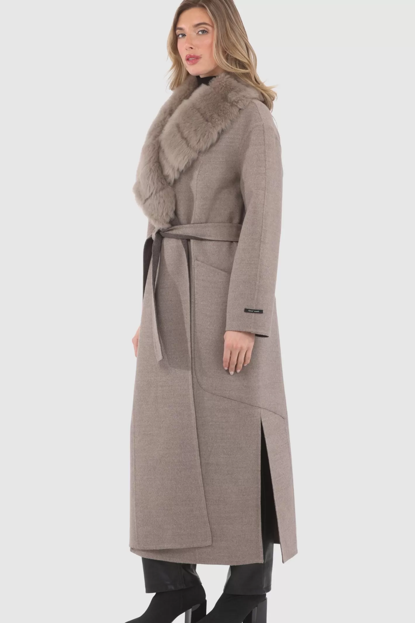 Women GORSKI Montreal Double Face Loro Piana Cashmere & Wool Coat With Detachable Merinillo Shearling Lamb Collar, Belt
