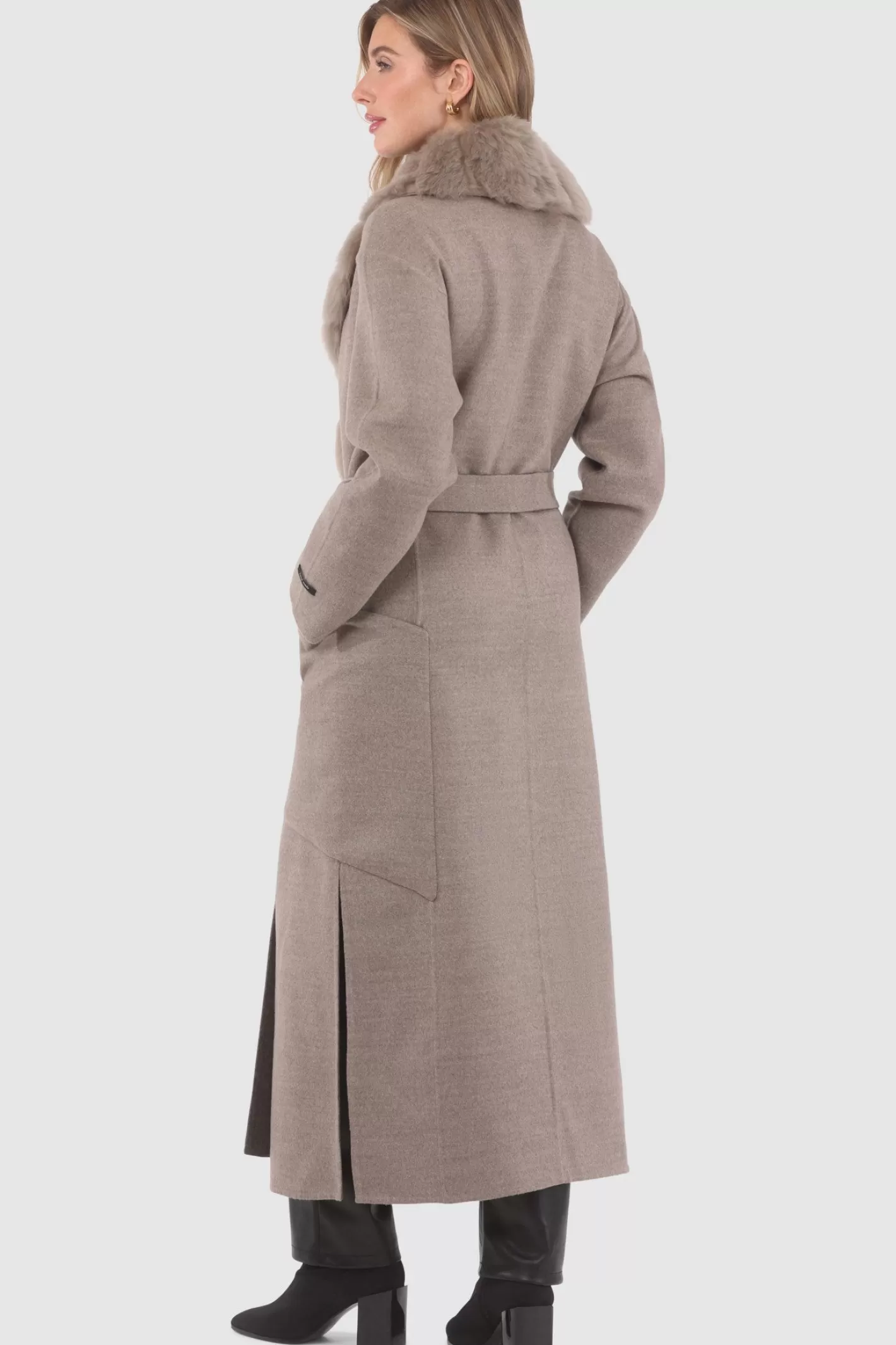 Women GORSKI Montreal Double Face Loro Piana Cashmere & Wool Coat With Detachable Merinillo Shearling Lamb Collar, Belt