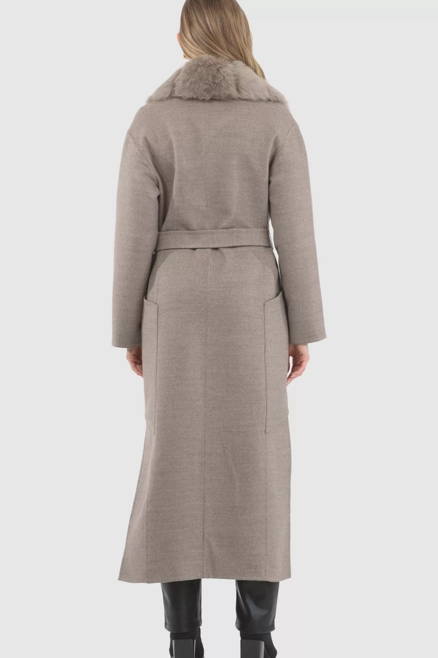 Women GORSKI Montreal Double Face Loro Piana Cashmere & Wool Coat With Detachable Merinillo Shearling Lamb Collar, Belt