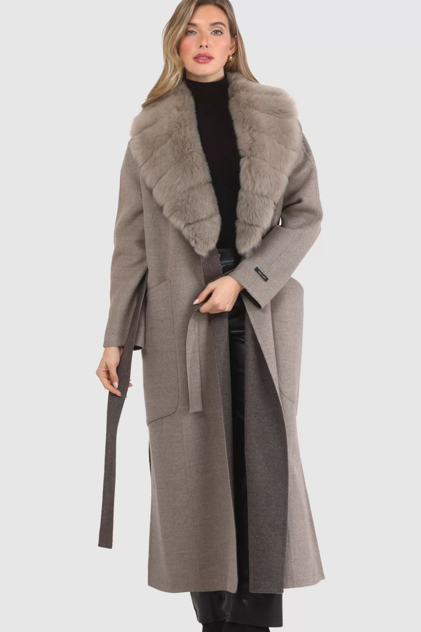 Women GORSKI Montreal Double Face Loro Piana Cashmere & Wool Coat With Detachable Merinillo Shearling Lamb Collar, Belt