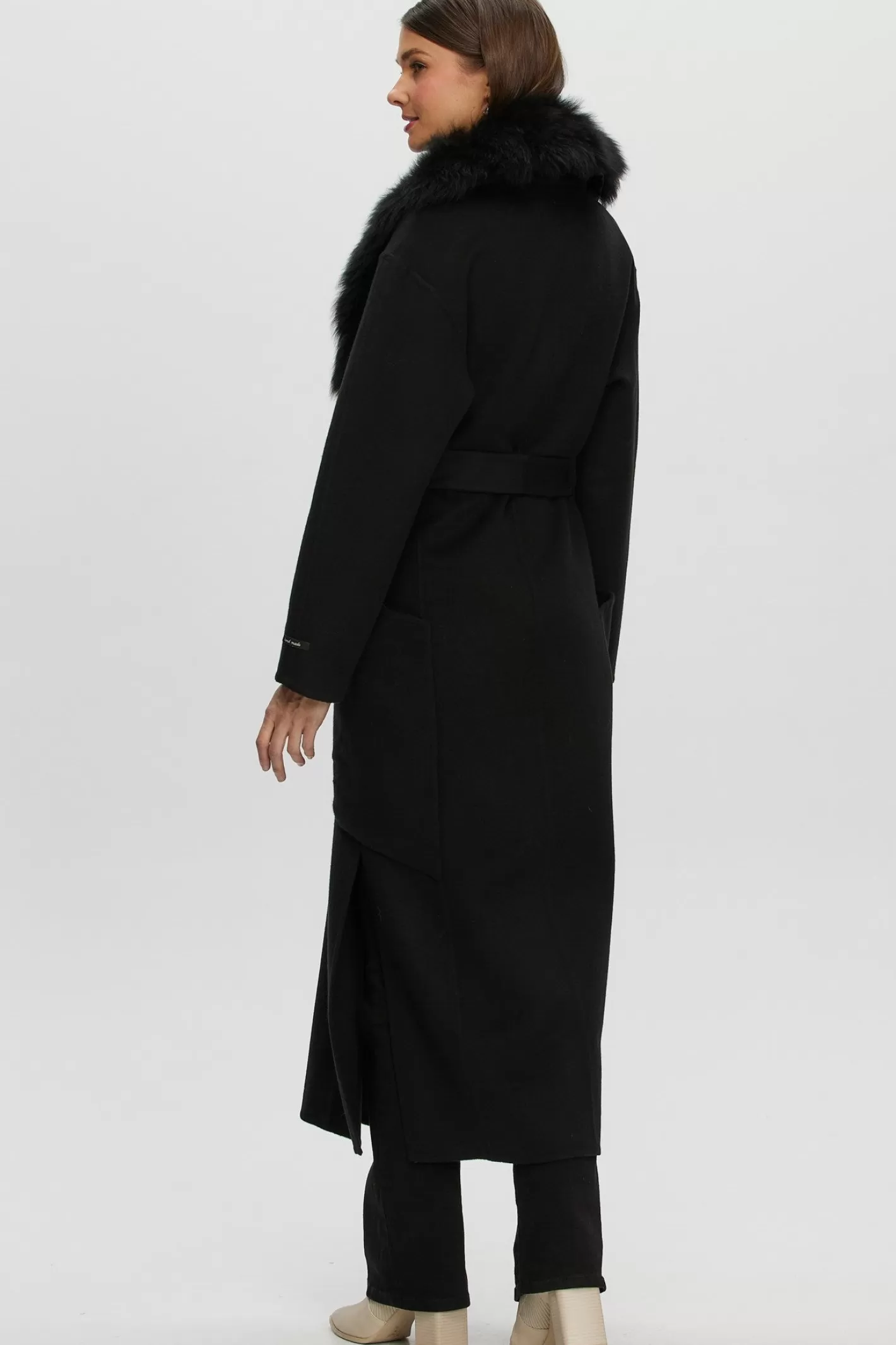 Women GORSKI Montreal Double Face Loro Piana Cashmere & Wool Coat With Detachable Merinillo Shearling Lamb Collar, Belt