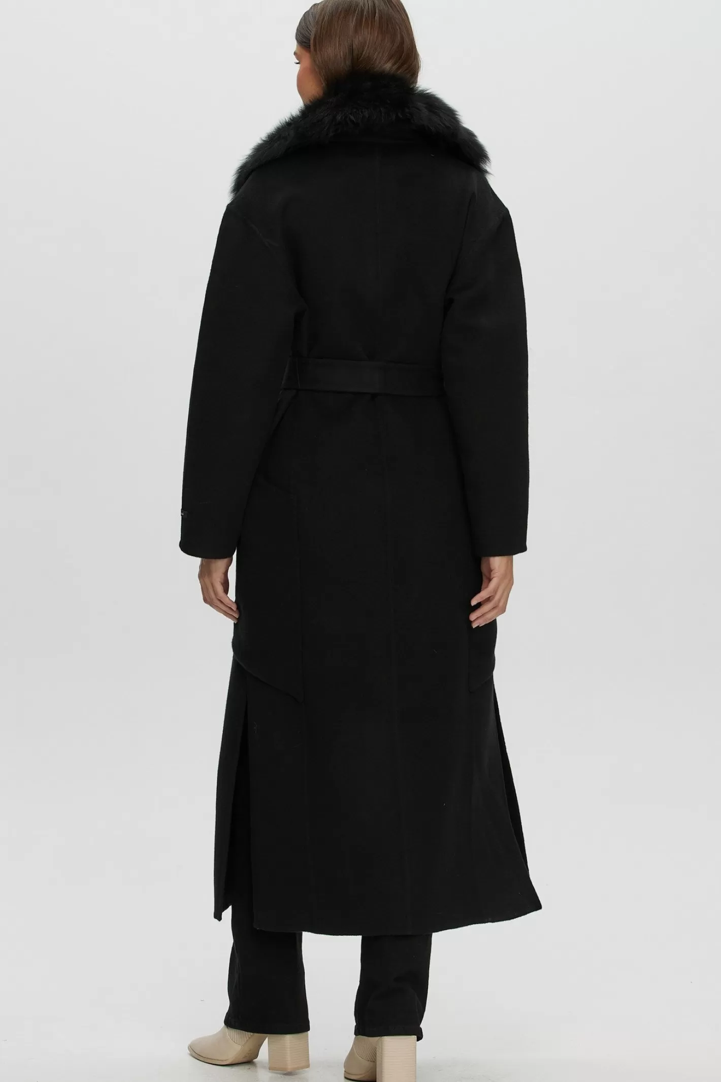 Women GORSKI Montreal Double Face Loro Piana Cashmere & Wool Coat With Detachable Merinillo Shearling Lamb Collar, Belt