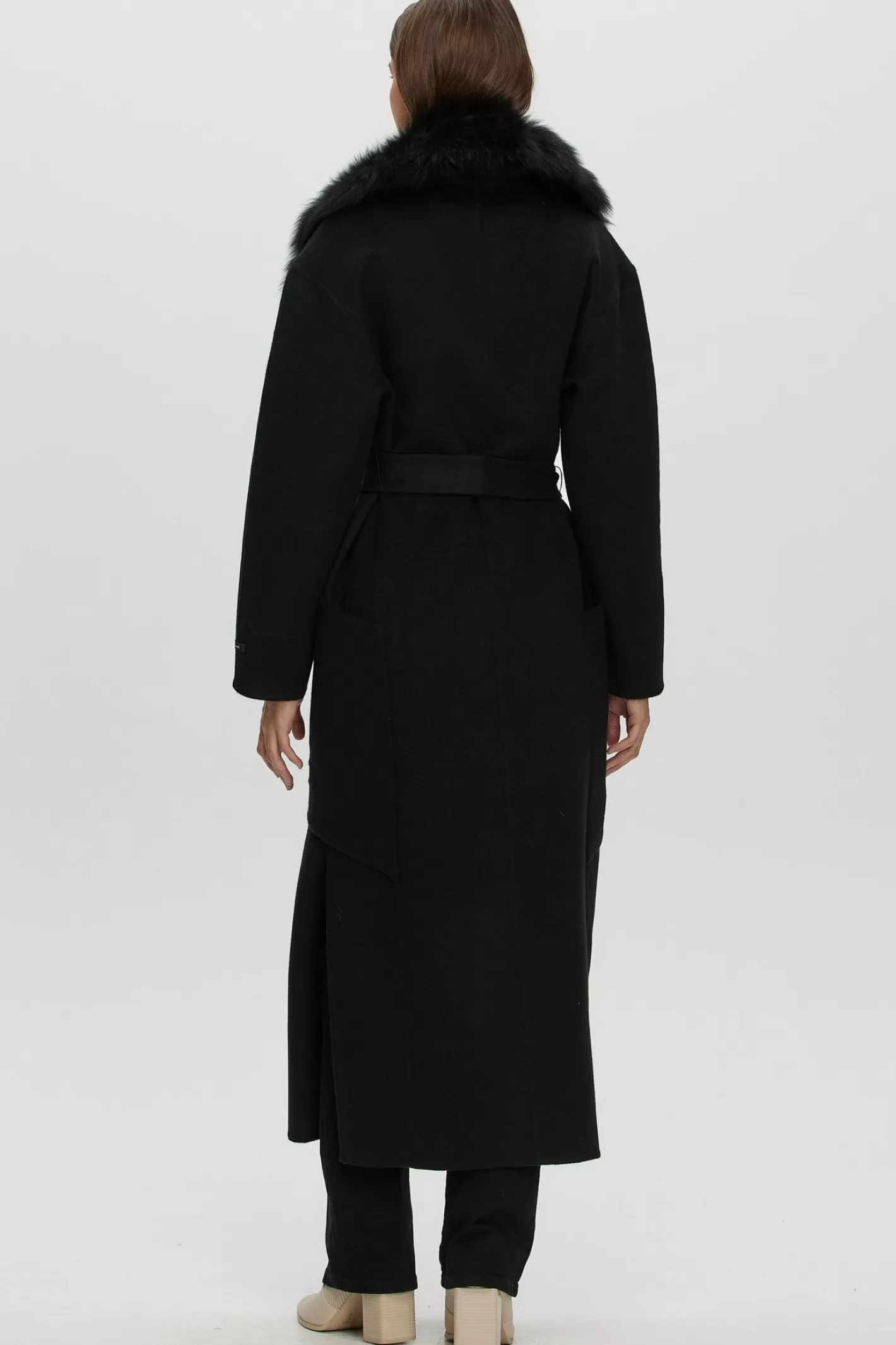 Women GORSKI Montreal Double Face Loro Piana Cashmere & Wool Coat With Detachable Merinillo Shearling Lamb Collar, Belt