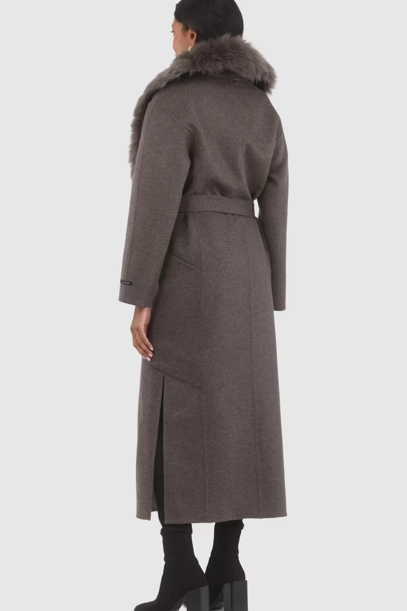 Women GORSKI Montreal Double Face Loro Piana Cashmere & Wool Coat With Detachable Merinillo Shearling Lamb Collar, Belt