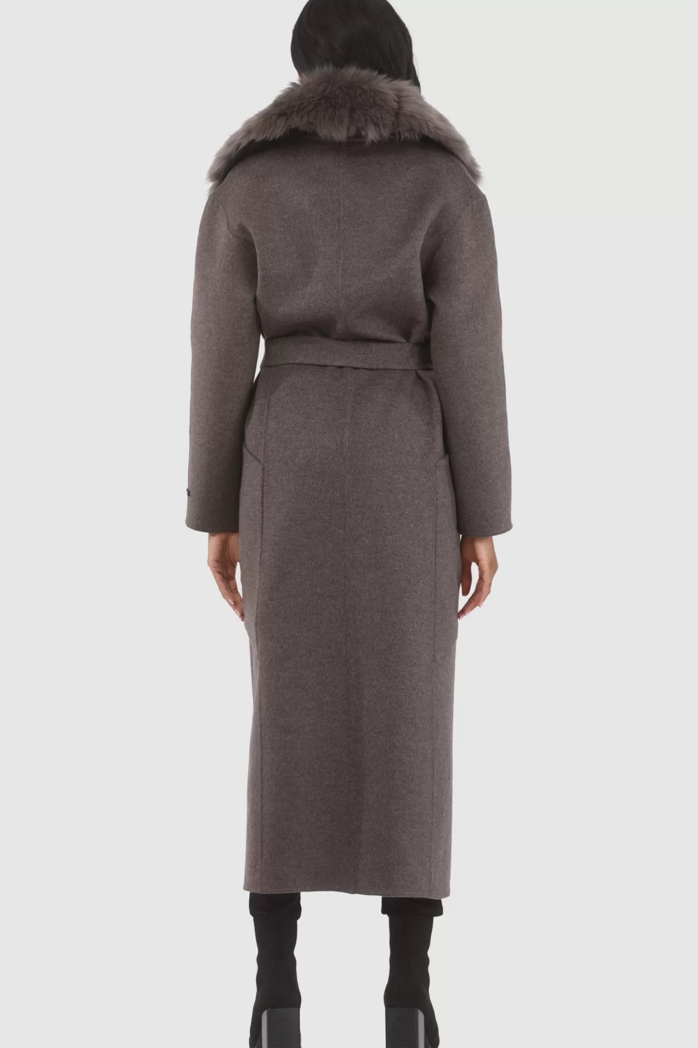 Women GORSKI Montreal Double Face Loro Piana Cashmere & Wool Coat With Detachable Merinillo Shearling Lamb Collar, Belt
