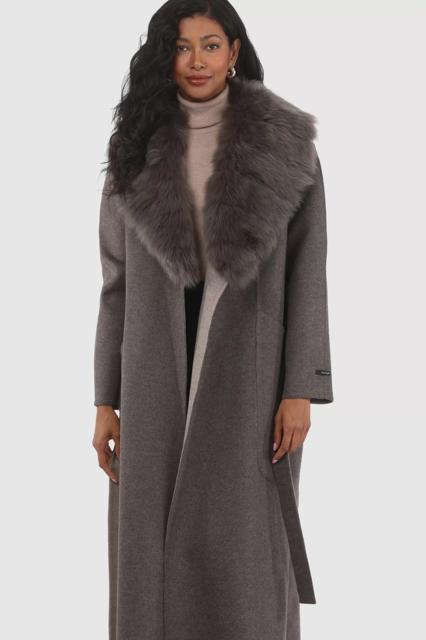 Women GORSKI Montreal Double Face Loro Piana Cashmere & Wool Coat With Detachable Merinillo Shearling Lamb Collar, Belt