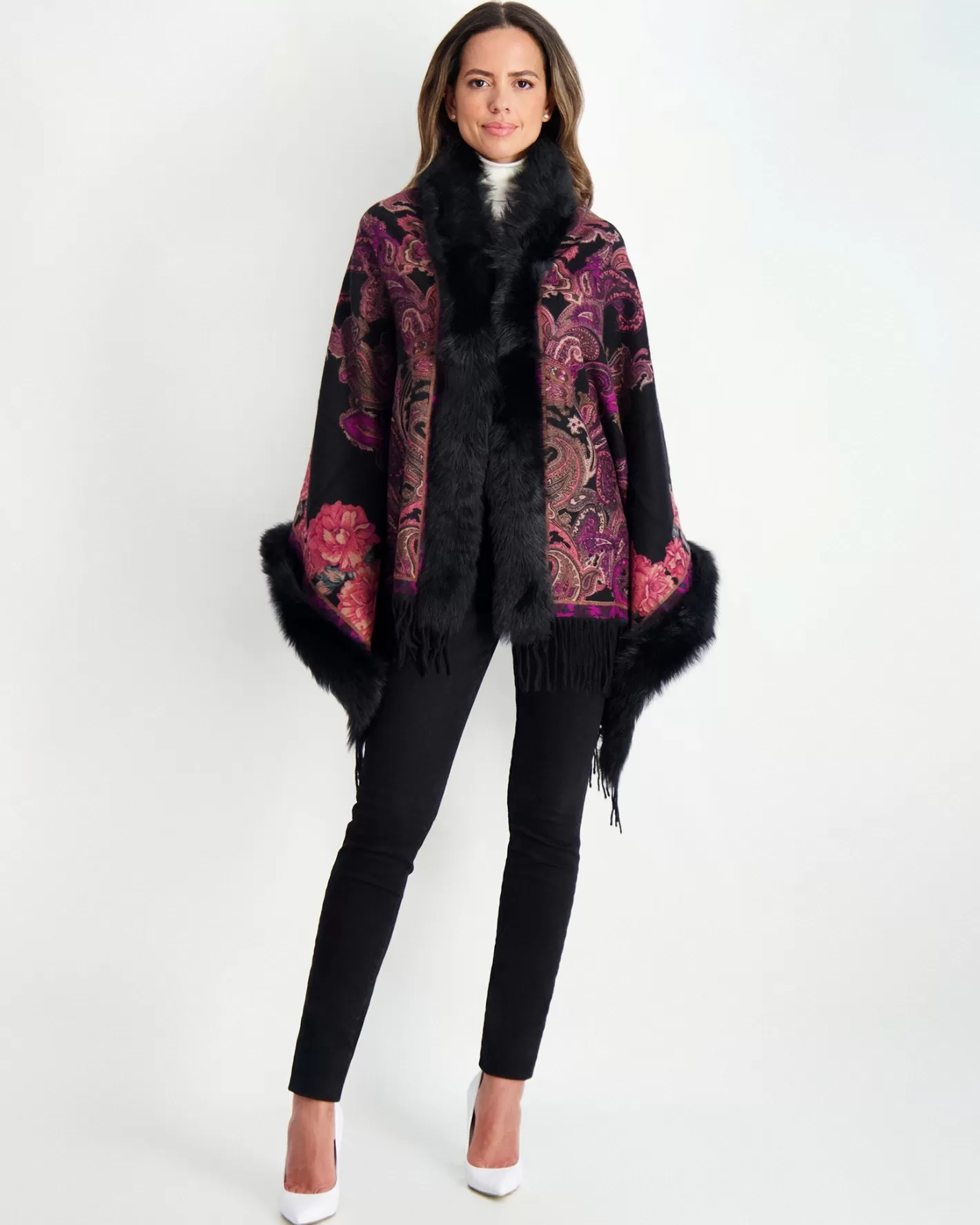 Women GORSKI Montreal Double Face Select Cashmere Stole With Toscana Shearling Lamb Trim