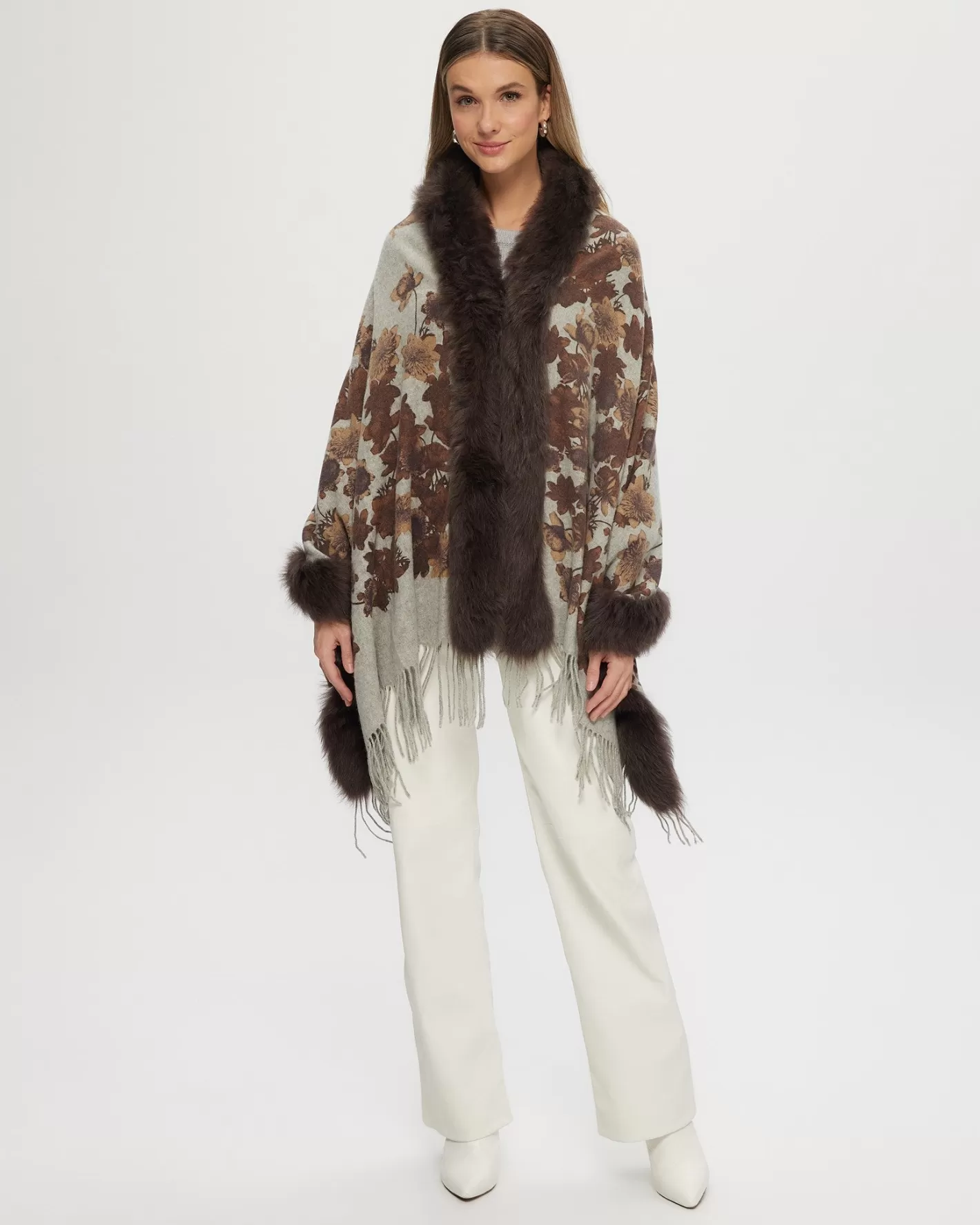 Women GORSKI Montreal Double Face Select Cashmere Stole With Toscana Shearling Lamb Trim