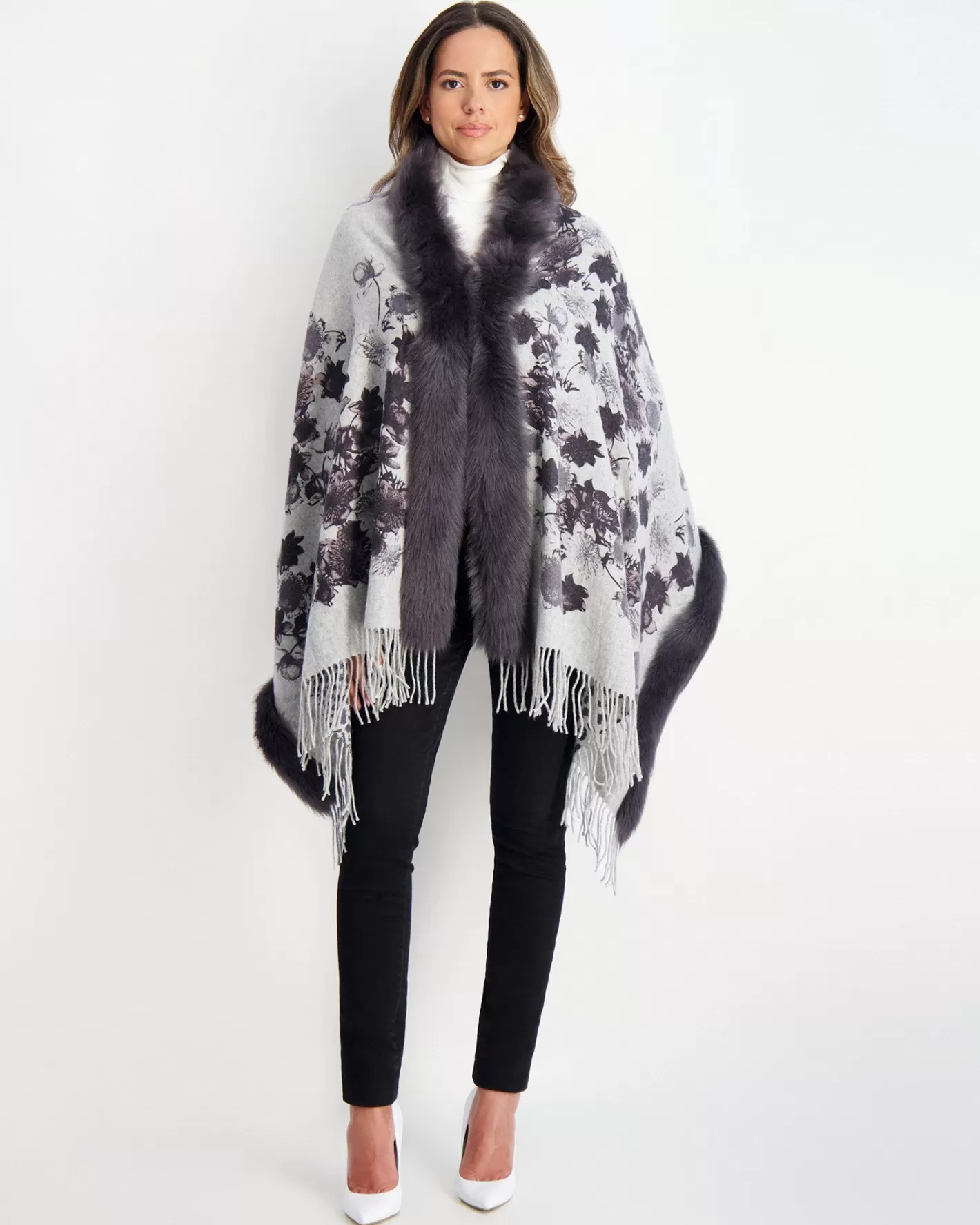 Women GORSKI Montreal Double Face Select Cashmere Stole With Toscana Shearling Lamb Trim