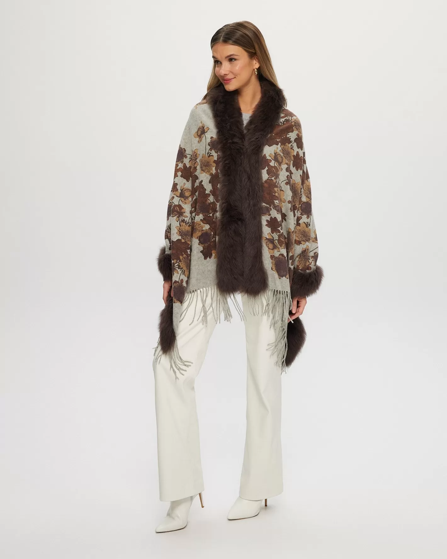 Women GORSKI Montreal Double Face Select Cashmere Stole With Toscana Shearling Lamb Trim