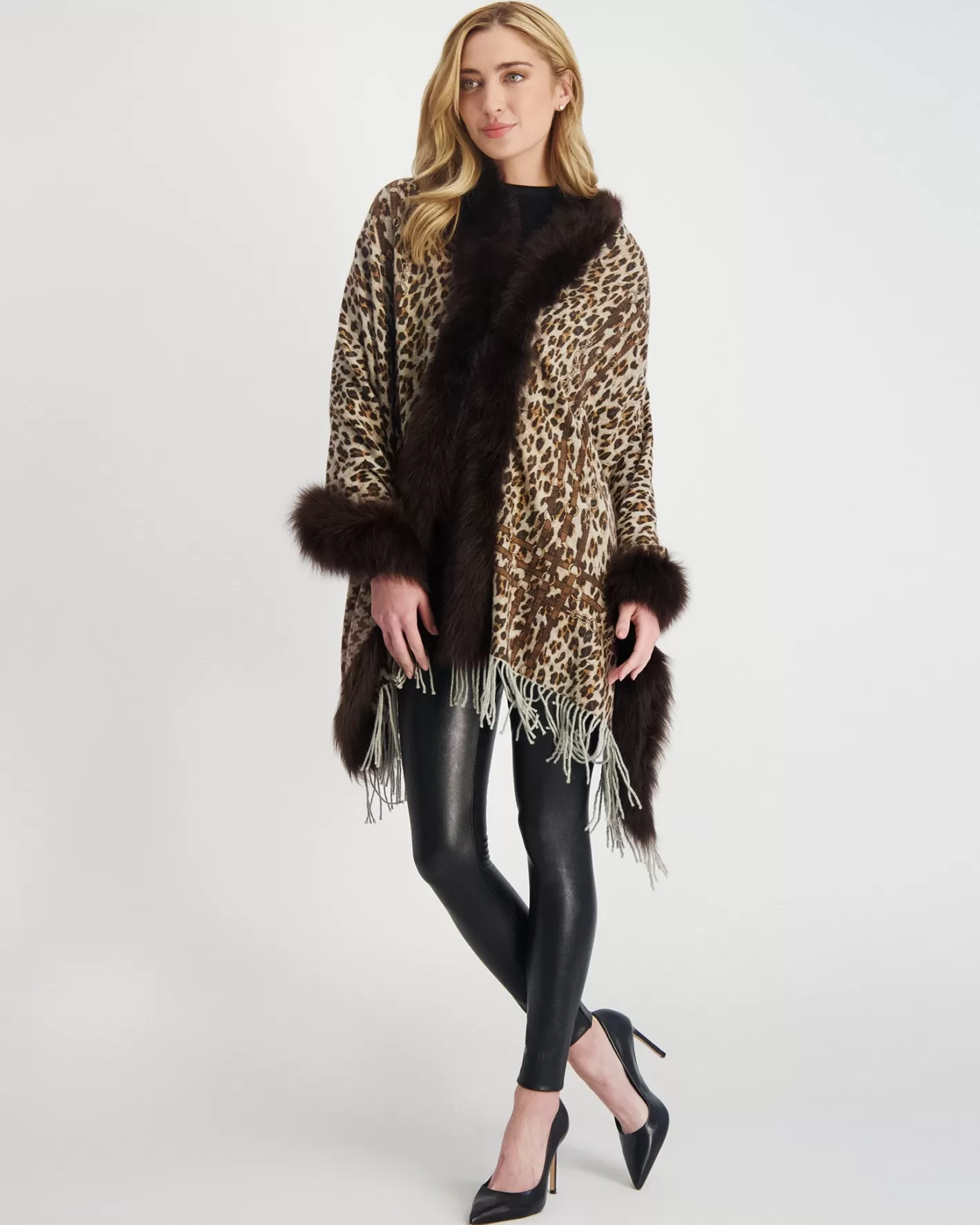 Women GORSKI Montreal Double Face Select Cashmere Stole With Toscana Shearling Lamb Trim