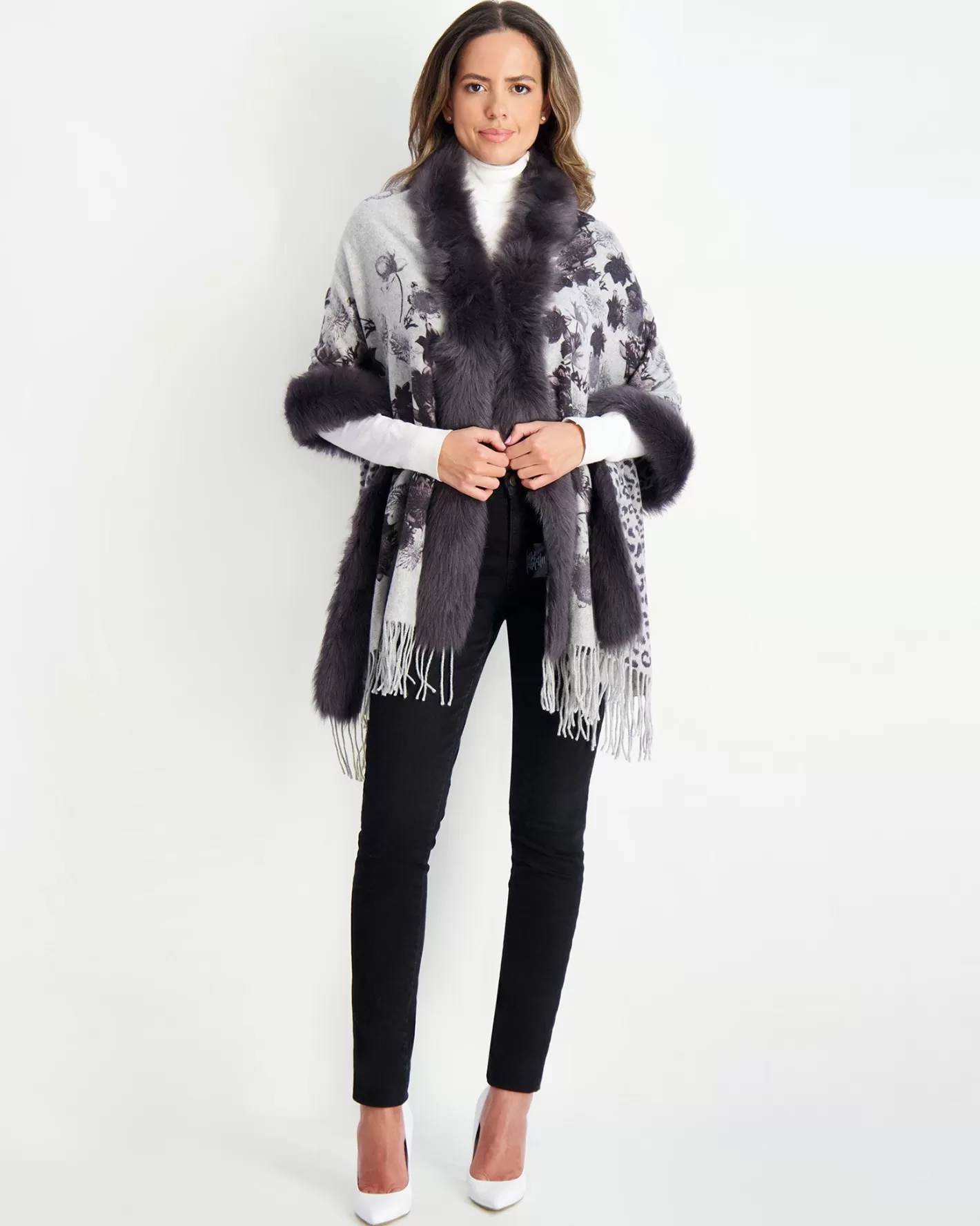 Women GORSKI Montreal Double Face Select Cashmere Stole With Toscana Shearling Lamb Trim