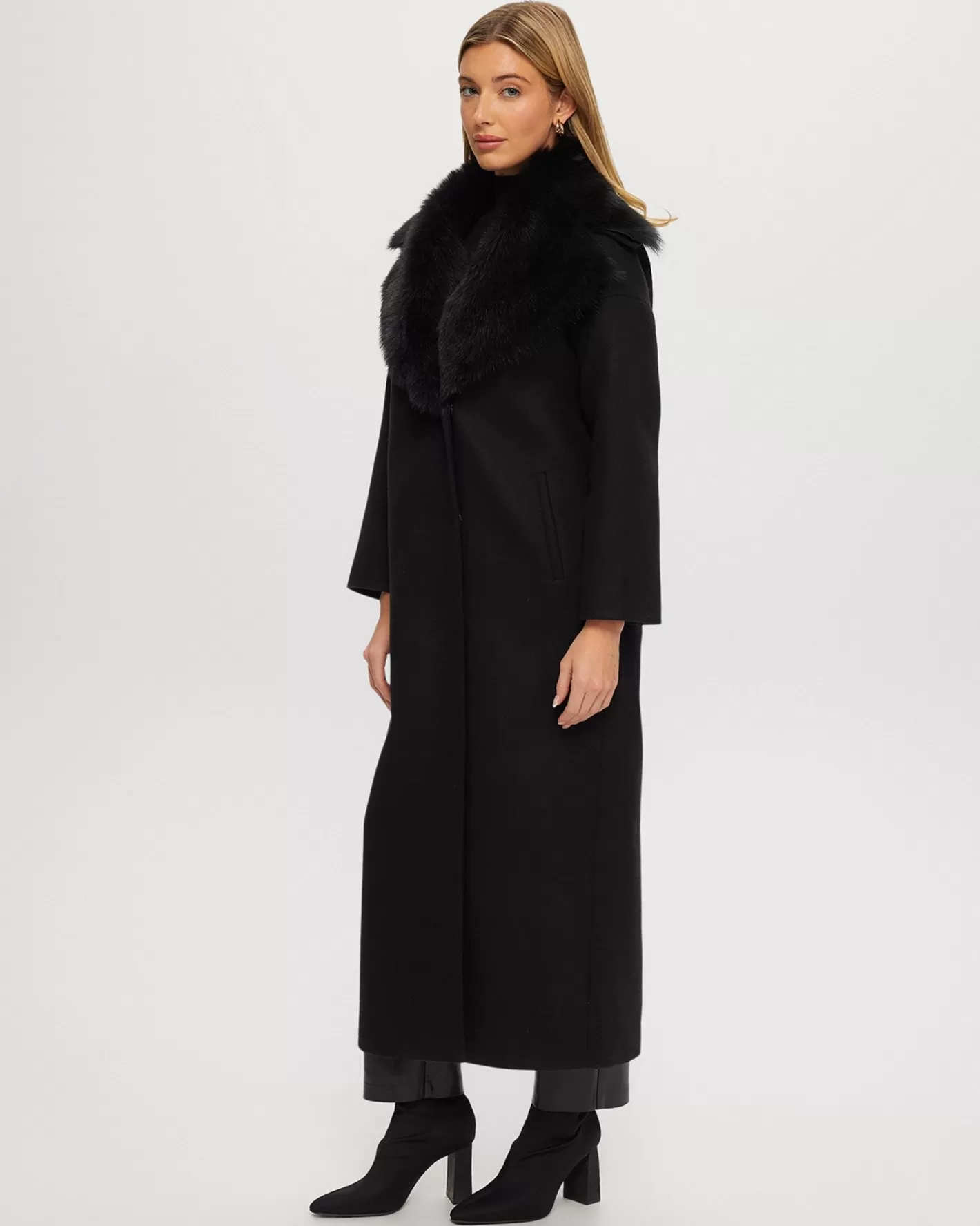 Women GORSKI Montreal Fabric Coat With Detachable Select Shearling Lamb Collar