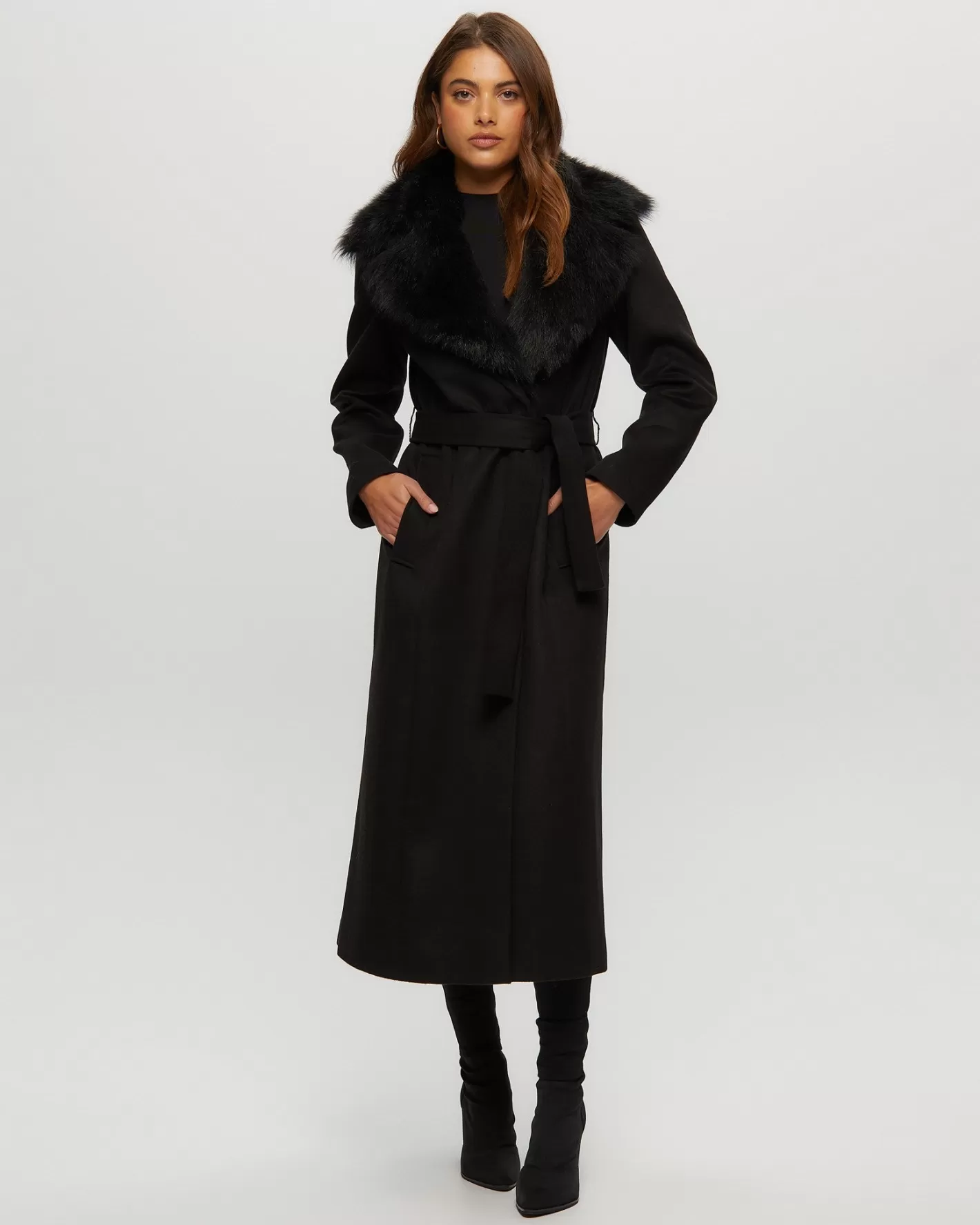 Women GORSKI Montreal Fabric Coat With Toscana Shearling Lamb Collar, Belt