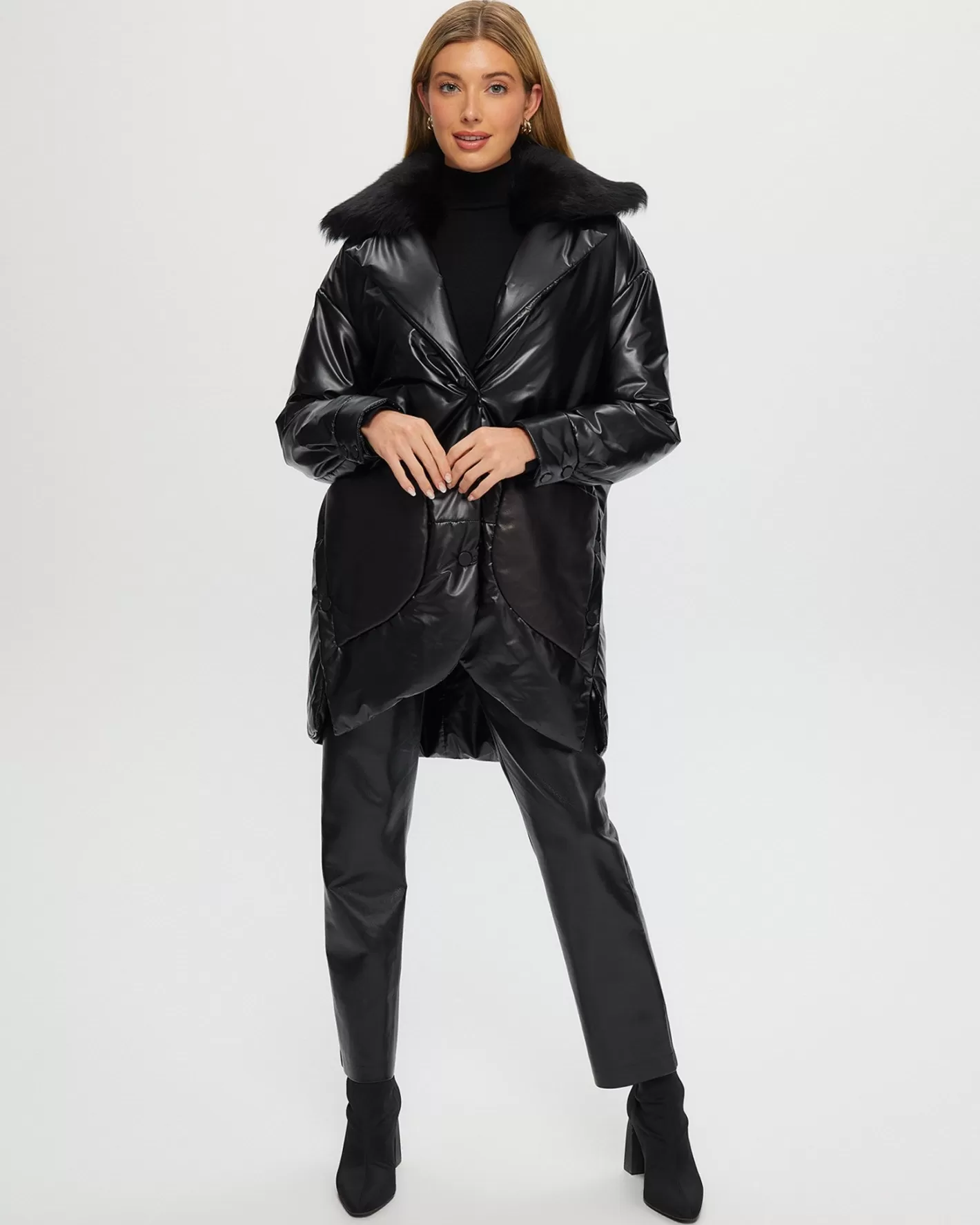 Women GORSKI Montreal FABRIC JACKET WITH DETACHABLE SHEARLING LAMB COLLAR