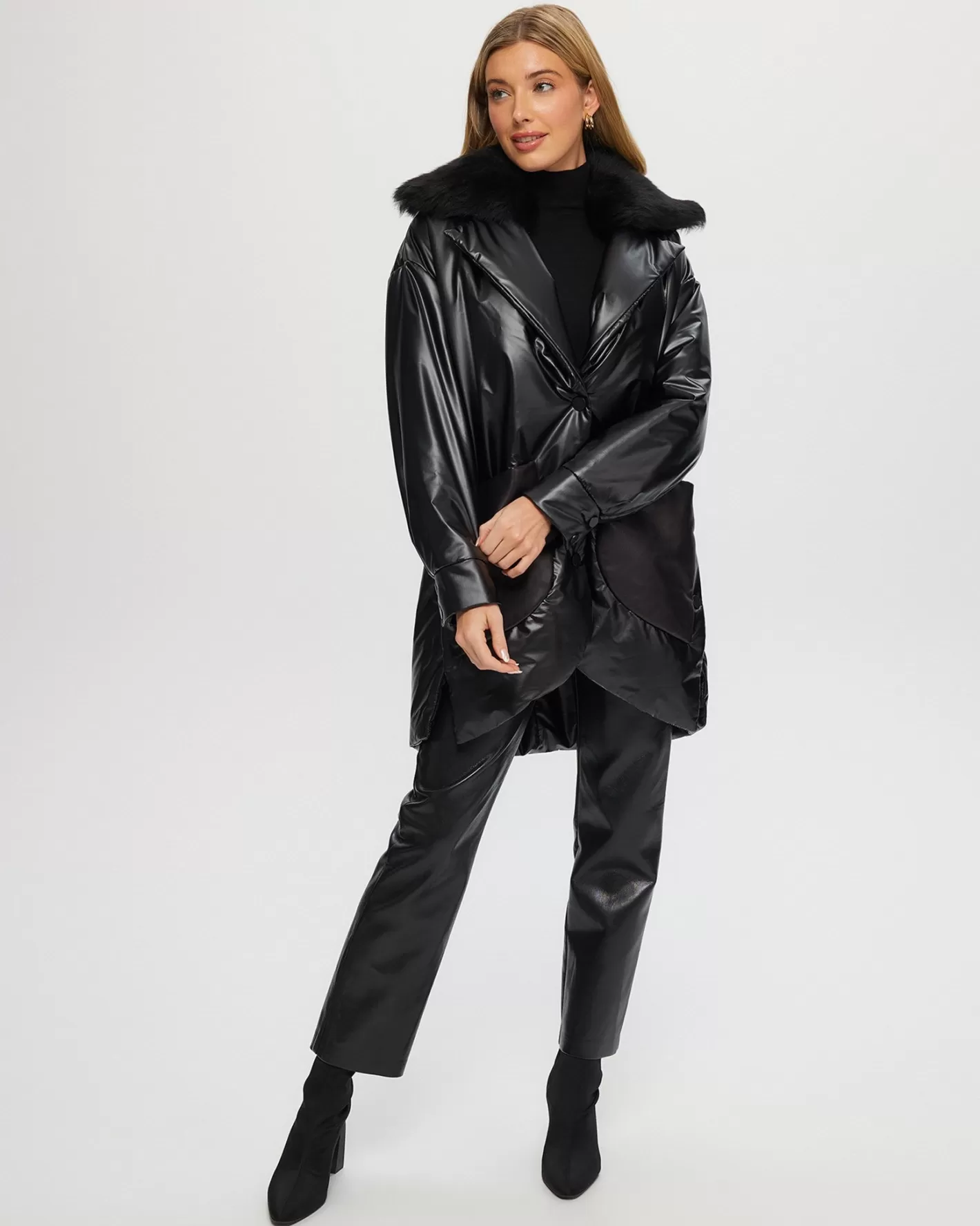 Women GORSKI Montreal FABRIC JACKET WITH DETACHABLE SHEARLING LAMB COLLAR