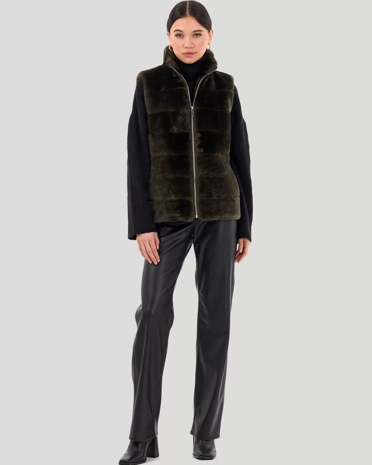 Women GORSKI Montreal Horizontal Select Shearling Lamb Vest With Quilted Back