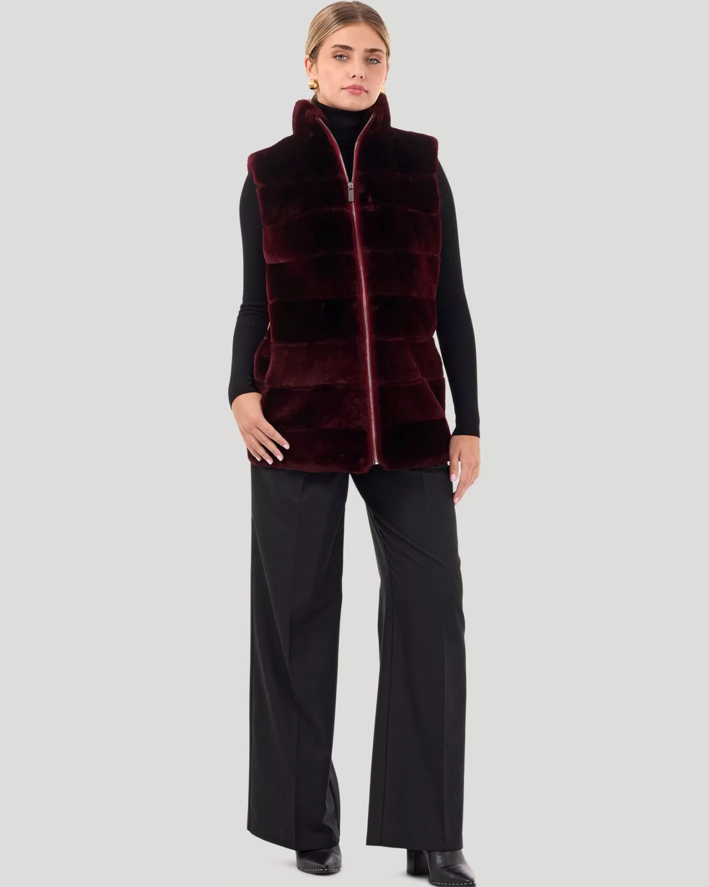 Women GORSKI Montreal Horizontal Select Shearling Lamb Zip Vest With Quilted Back