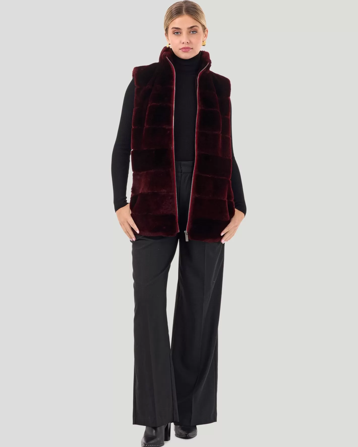 Women GORSKI Montreal Horizontal Select Shearling Lamb Zip Vest With Quilted Back