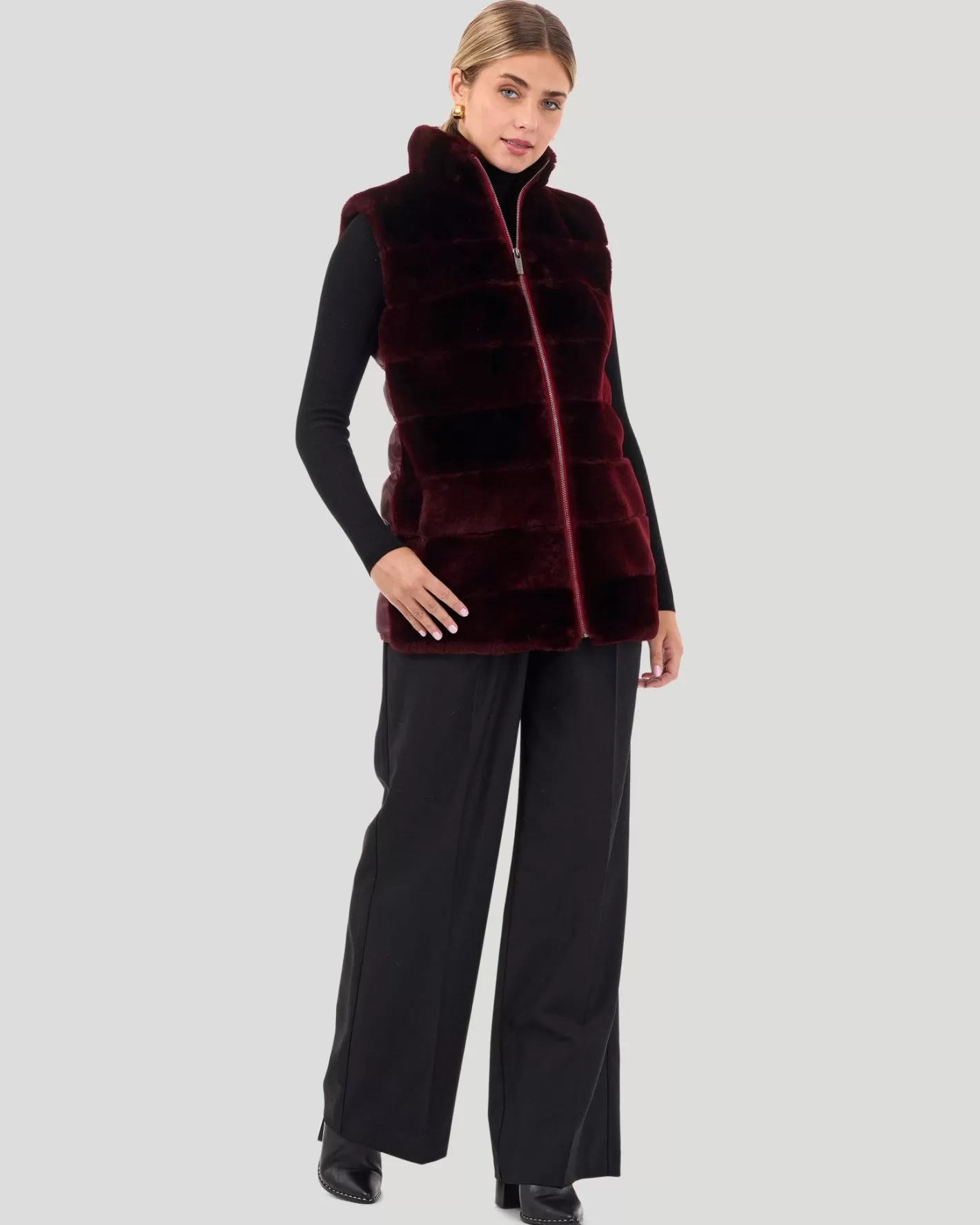 Women GORSKI Montreal Horizontal Select Shearling Lamb Zip Vest With Quilted Back