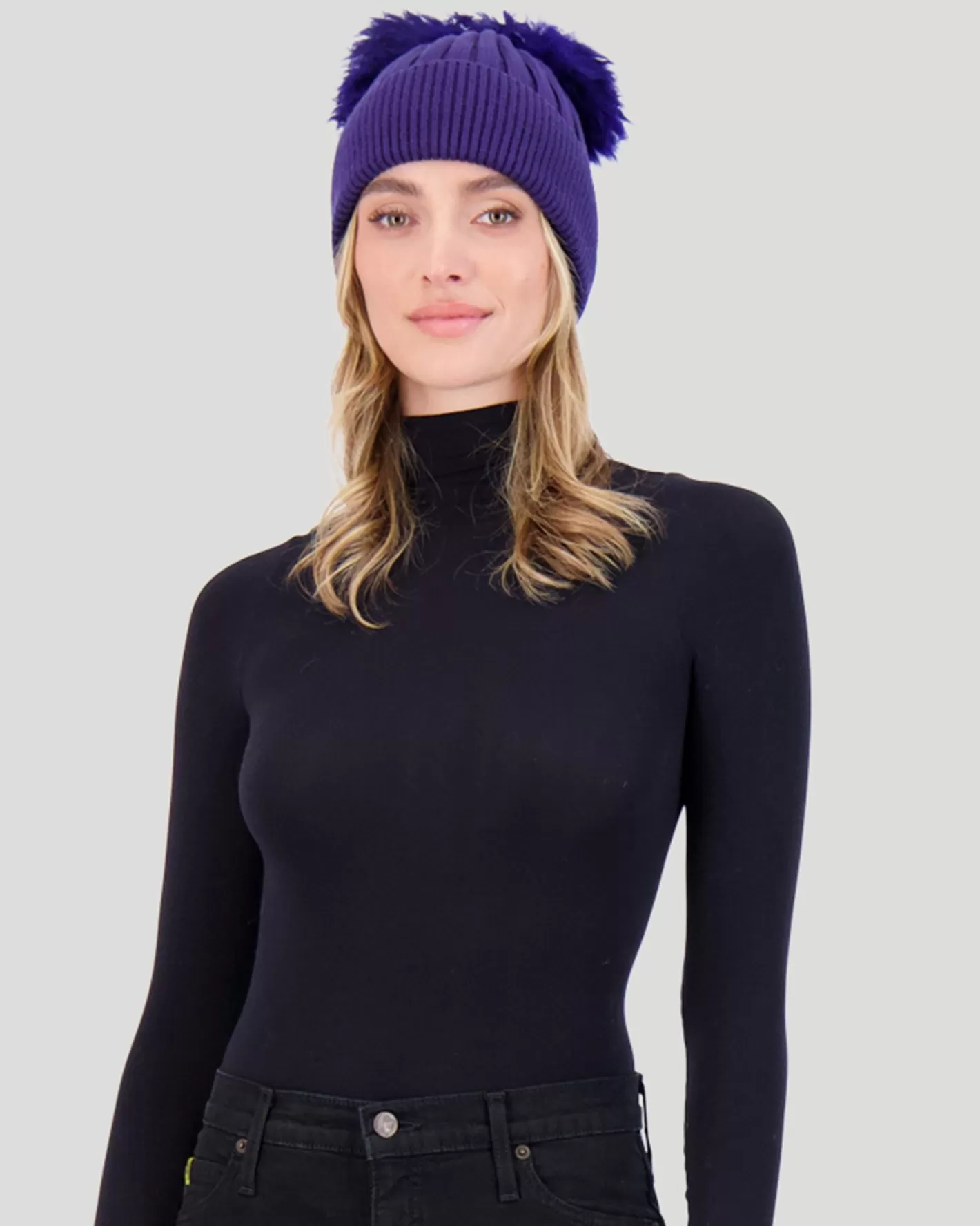 Women GORSKI Montreal Knit Hat With Double Toscana Shearling Lamb Pompom