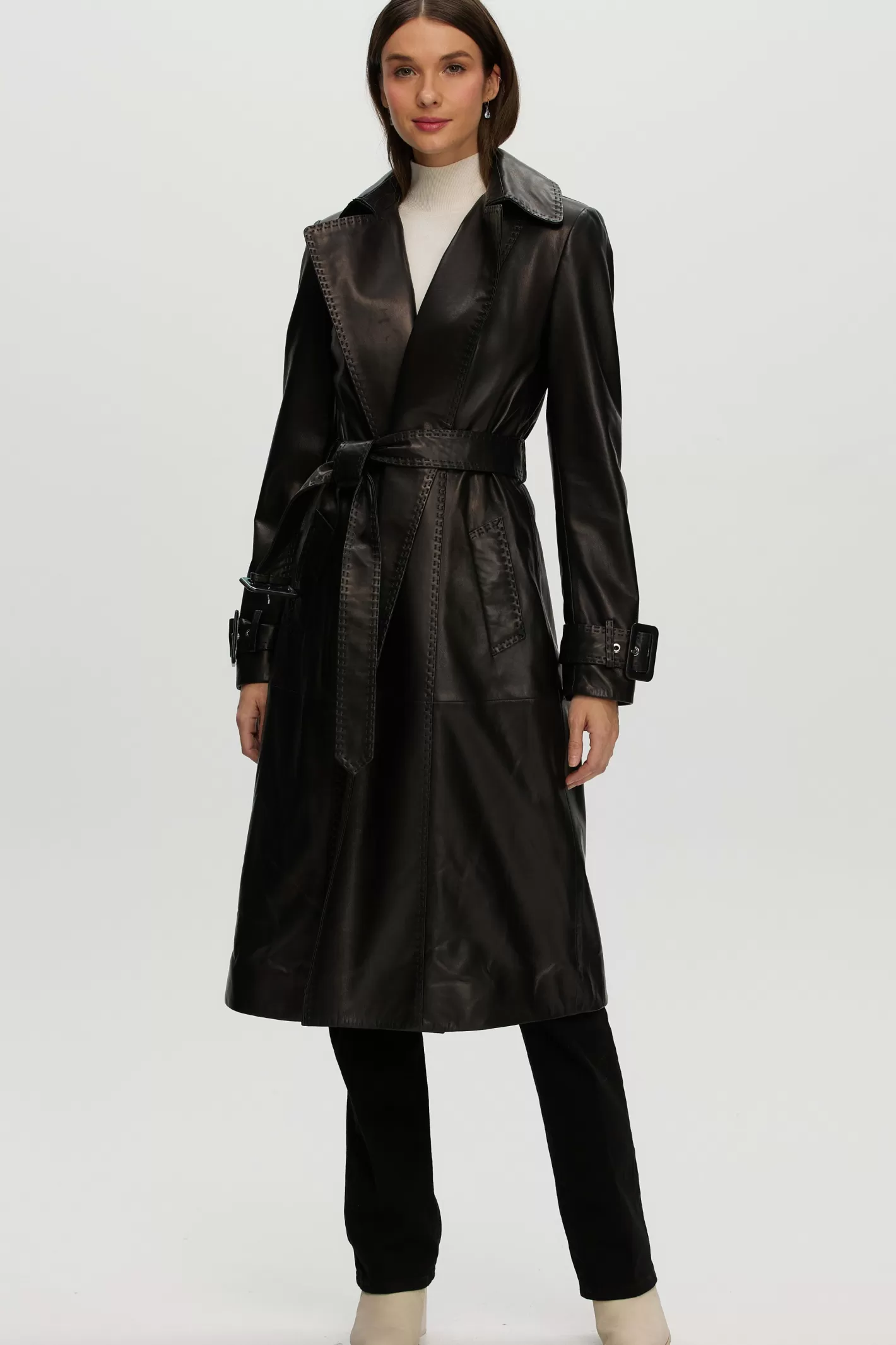 Women GORSKI Montreal Leather Belted Trenchcoat