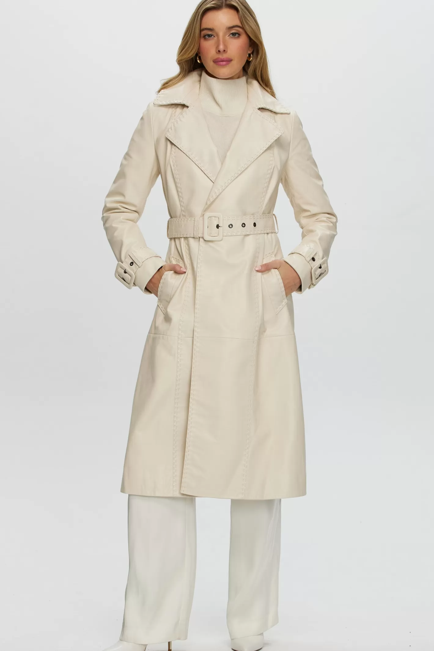 Women GORSKI Montreal Leather Belted Trenchcoat