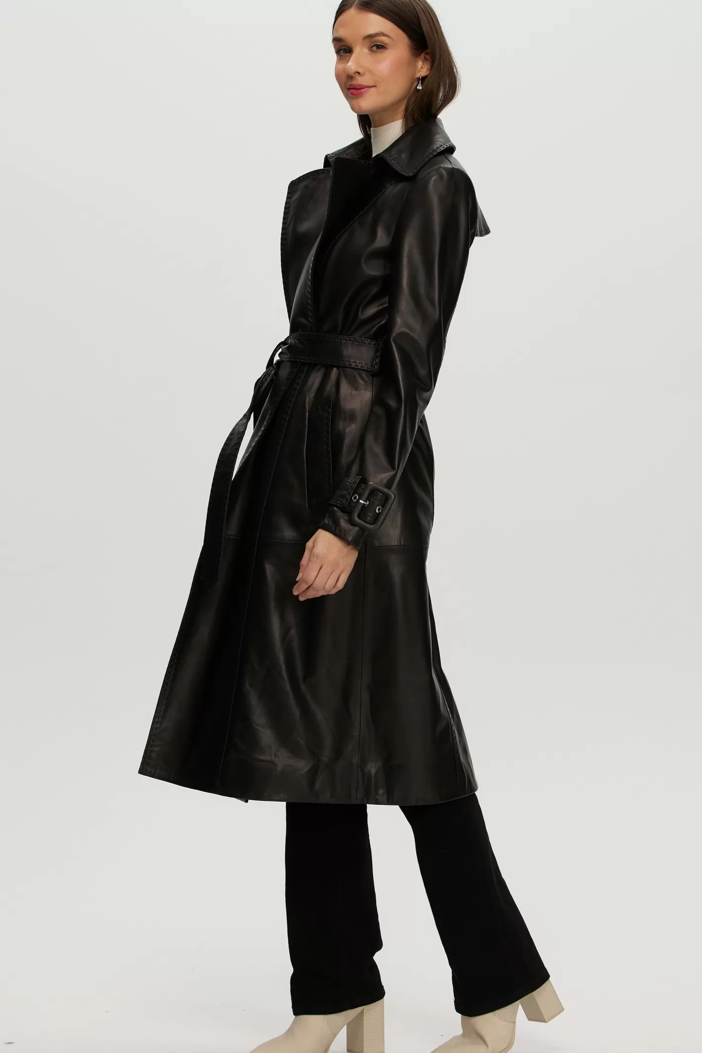 Women GORSKI Montreal Leather Belted Trenchcoat