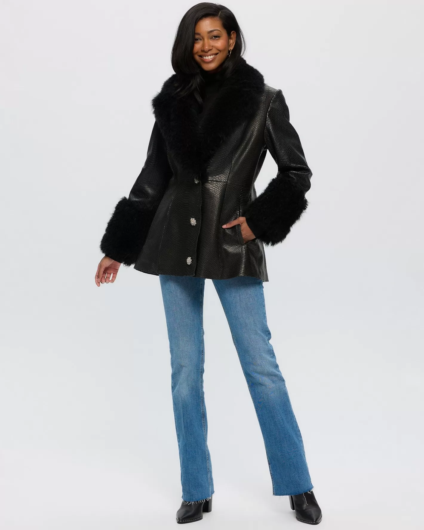 Women GORSKI Montreal LEATHER JACKET WITH CASHMERE GOAT SHAWL COLLAR & CUFFS